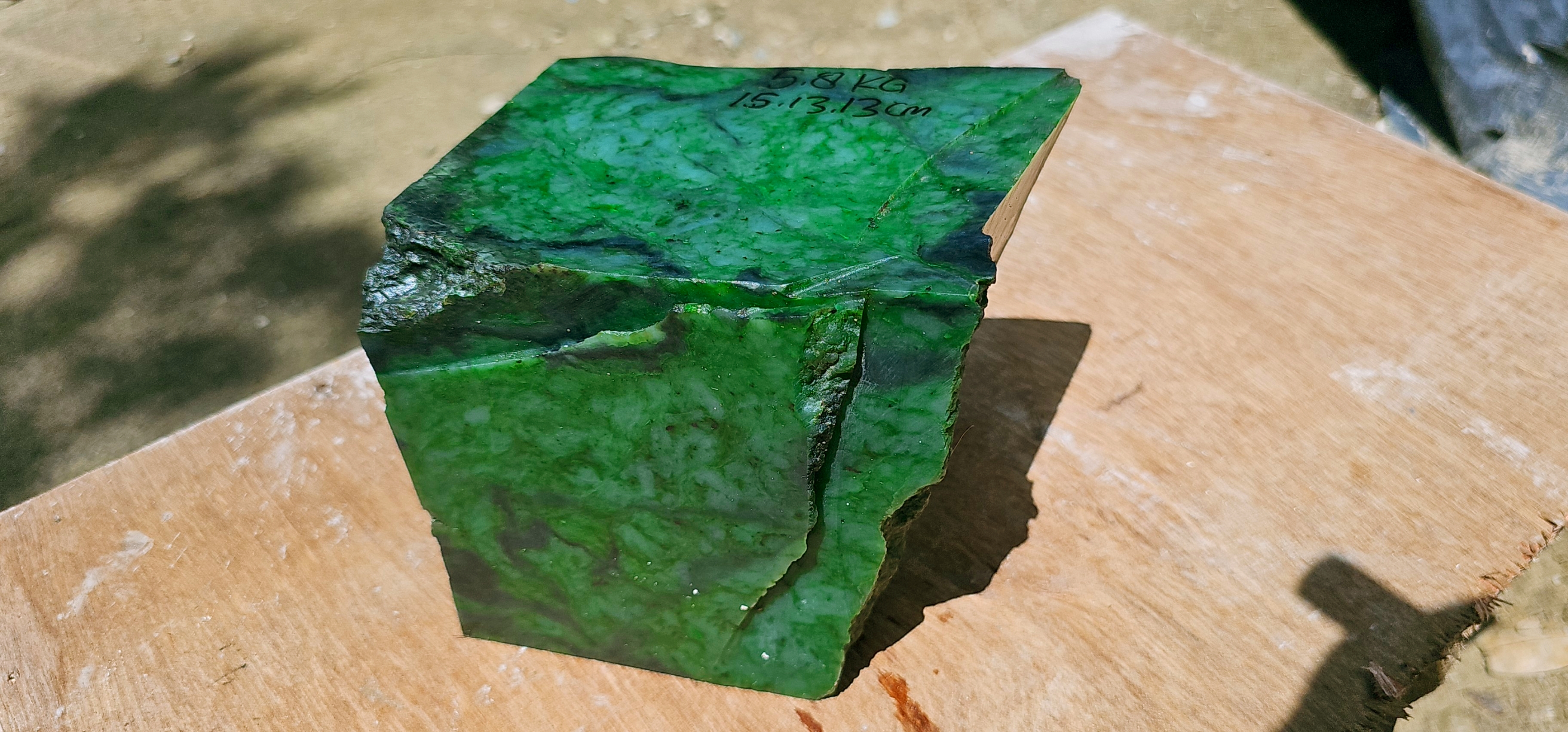 Aceh Natural Moss Green Nephrite Jade with Dark Veined Mottling and Textured Rough Surface – 5.8 KG