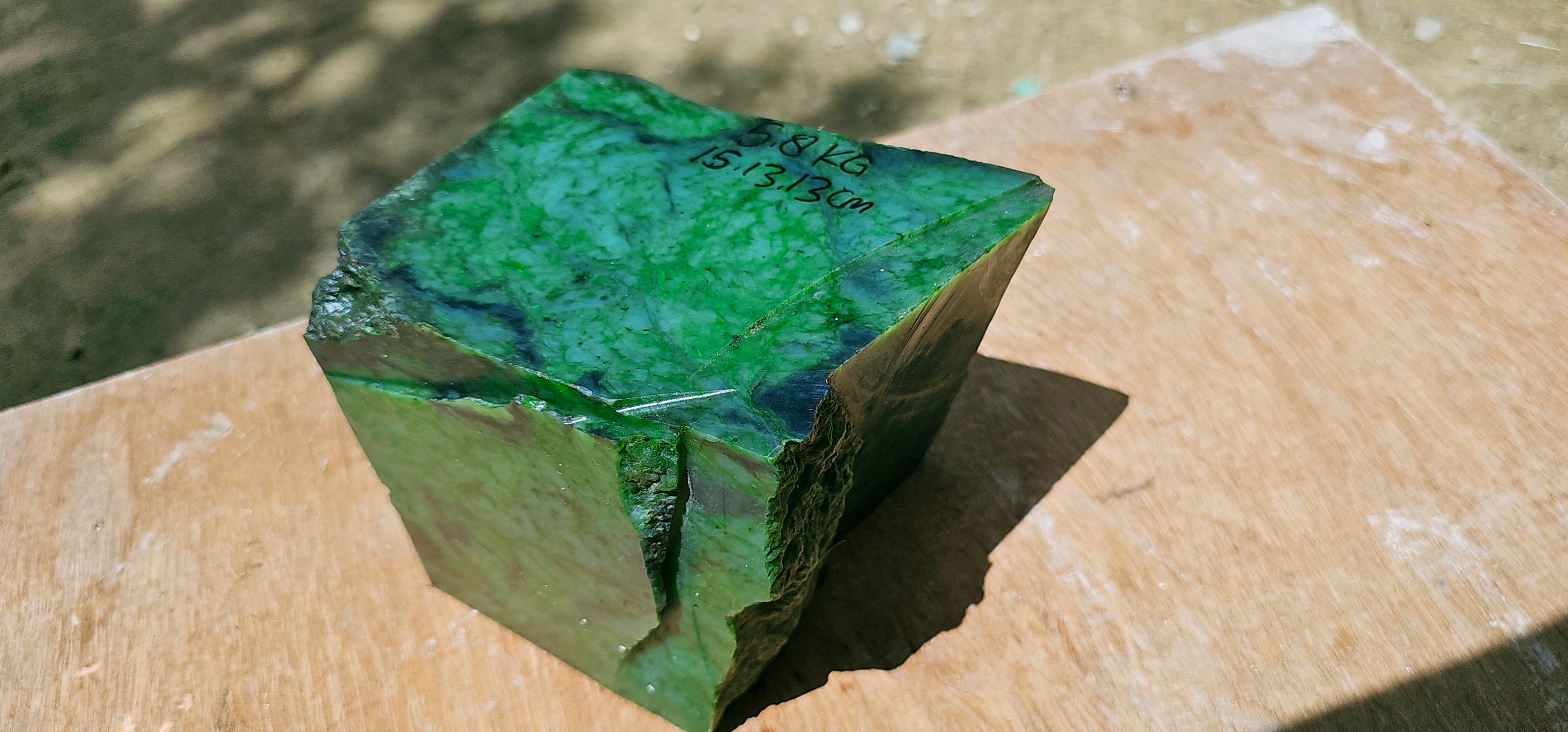Aceh Natural Moss Green Nephrite Jade with Dark Veined Mottling and Textured Rough Surface – 5.8 KG