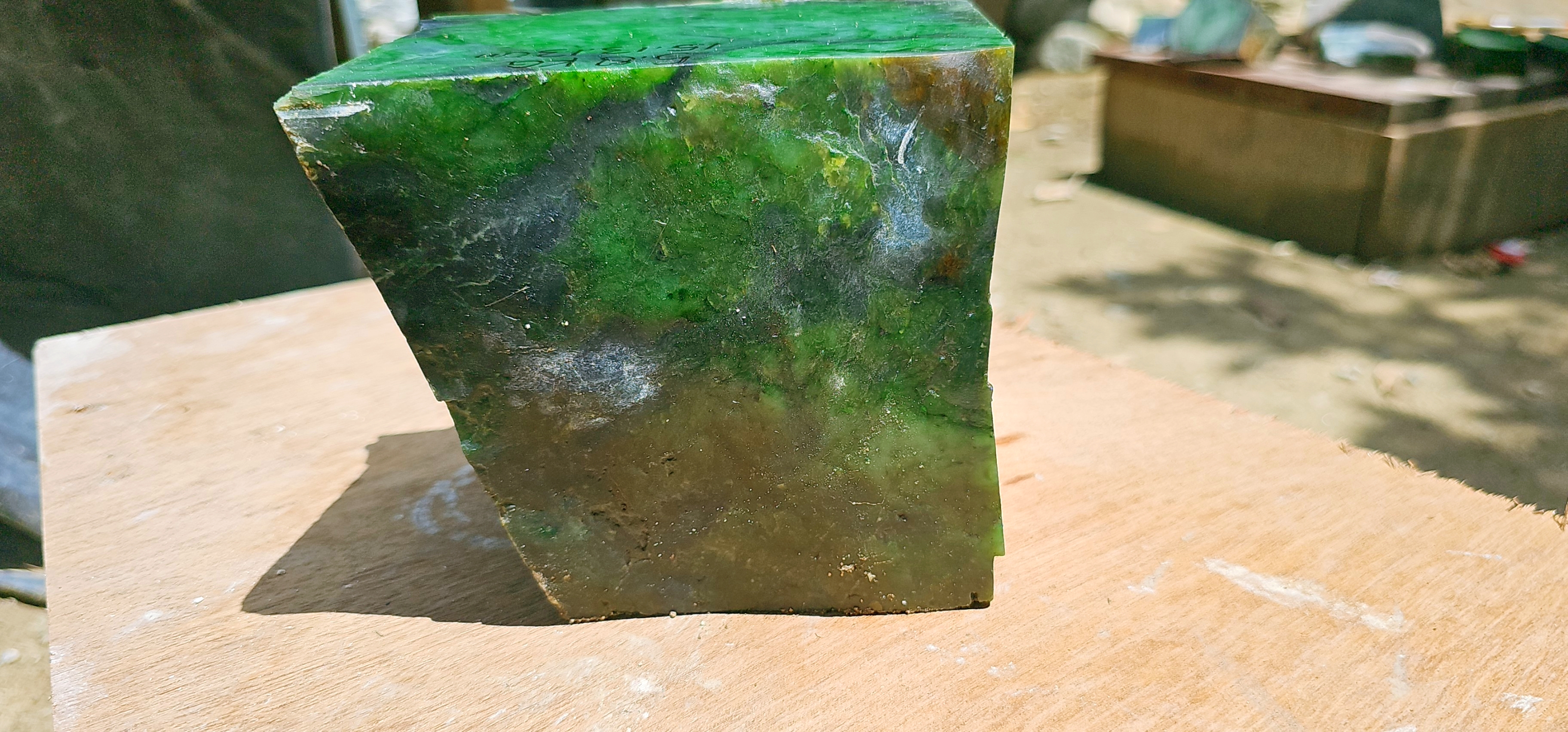 Aceh Natural Moss Green Nephrite Jade with Dark Veined Mottling and Textured Rough Surface – 5.8 KG