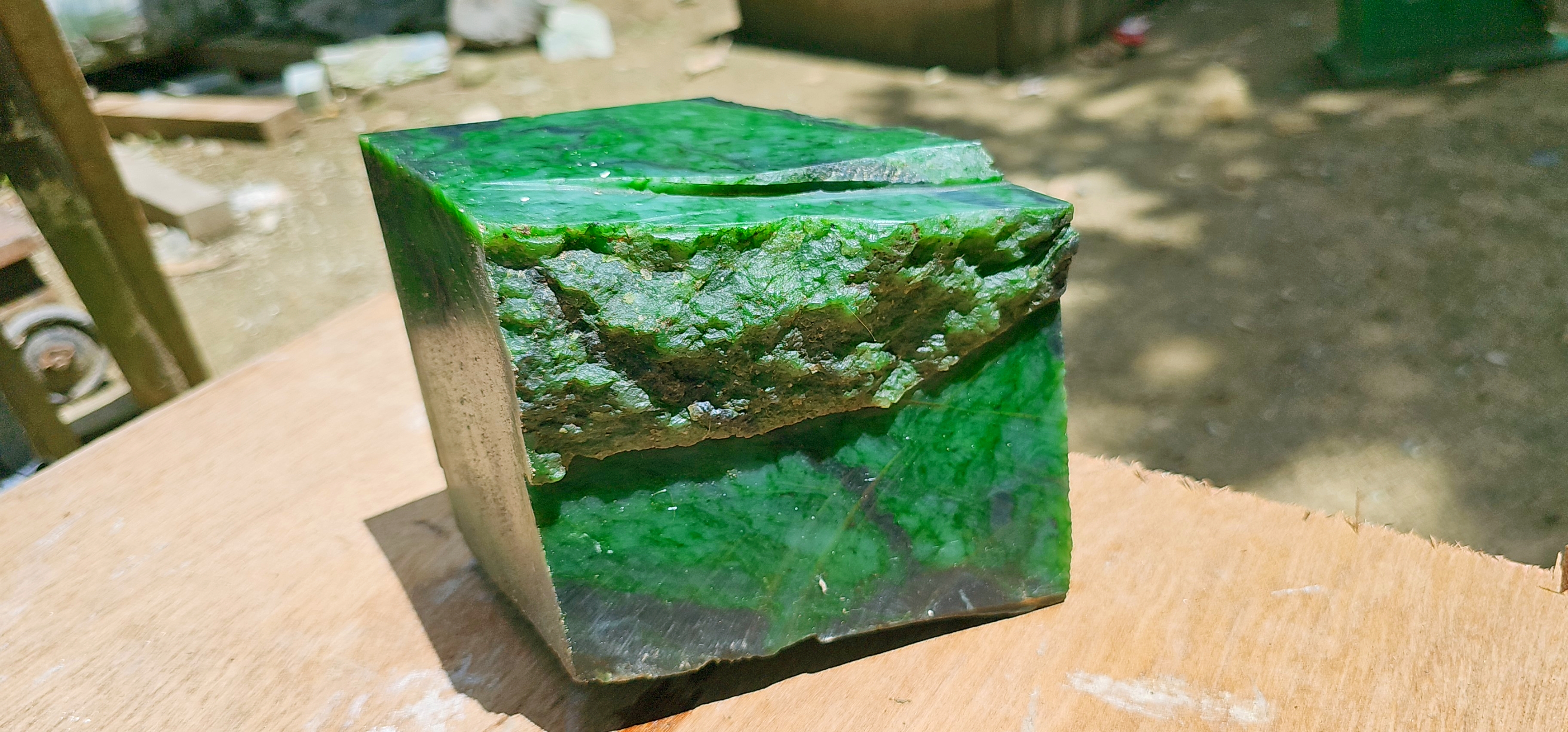 Aceh Natural Moss Green Nephrite Jade with Dark Veined Mottling and Textured Rough Surface – 5.8 KG