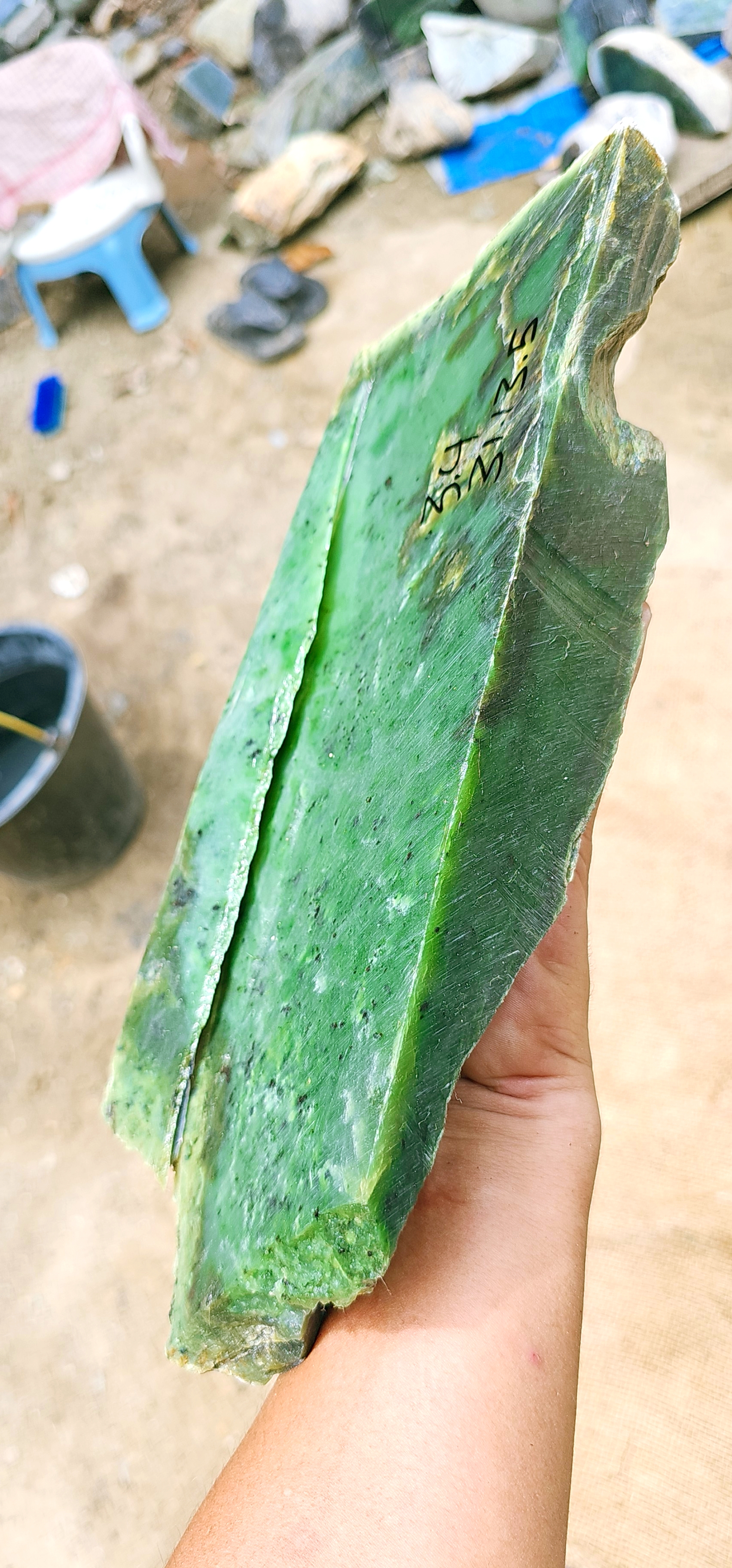 Aceh Natural Moss Green Nephrite Jade with Clouded Mottling and Irregular Rough Stone Profile – 3.4 KG