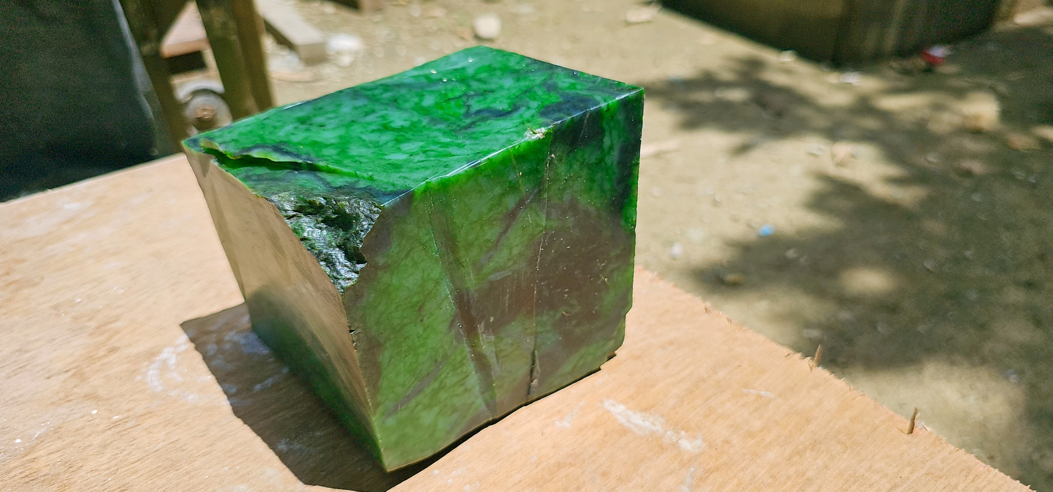 Aceh Natural Moss Green Nephrite Jade with Dark Veined Mottling and Textured Rough Surface – 5.8 KG