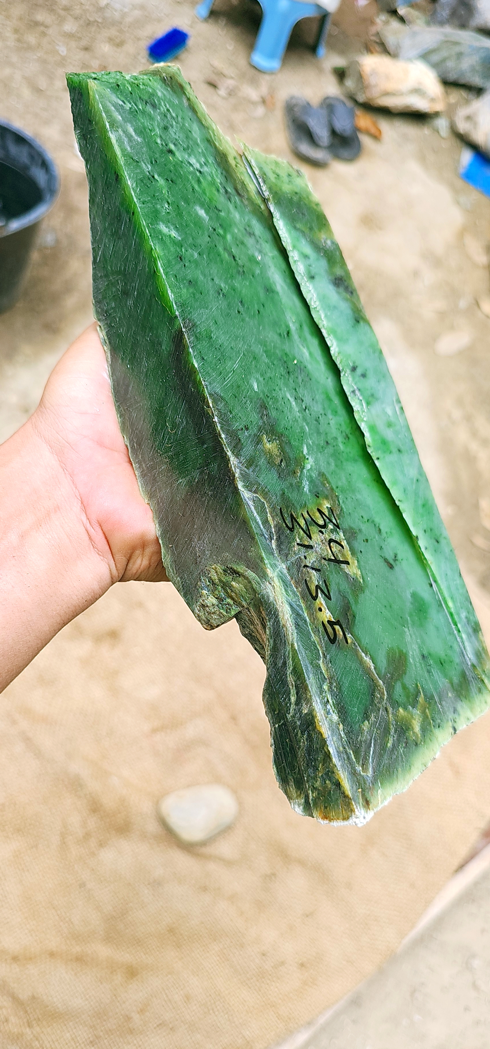 Aceh Natural Moss Green Nephrite Jade with Clouded Mottling and Irregular Rough Stone Profile – 3.4 KG