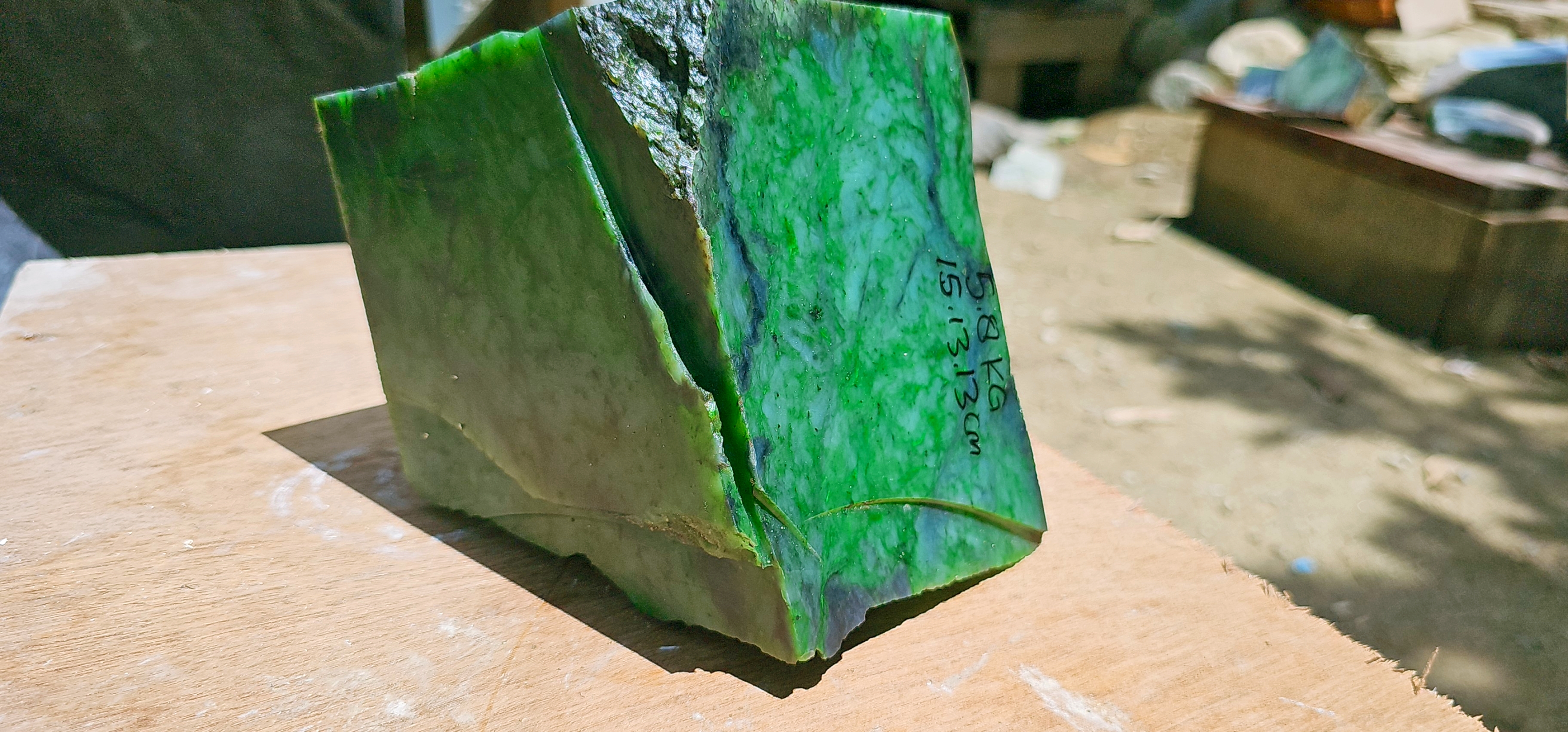 Aceh Natural Moss Green Nephrite Jade with Dark Veined Mottling and Textured Rough Surface – 5.8 KG