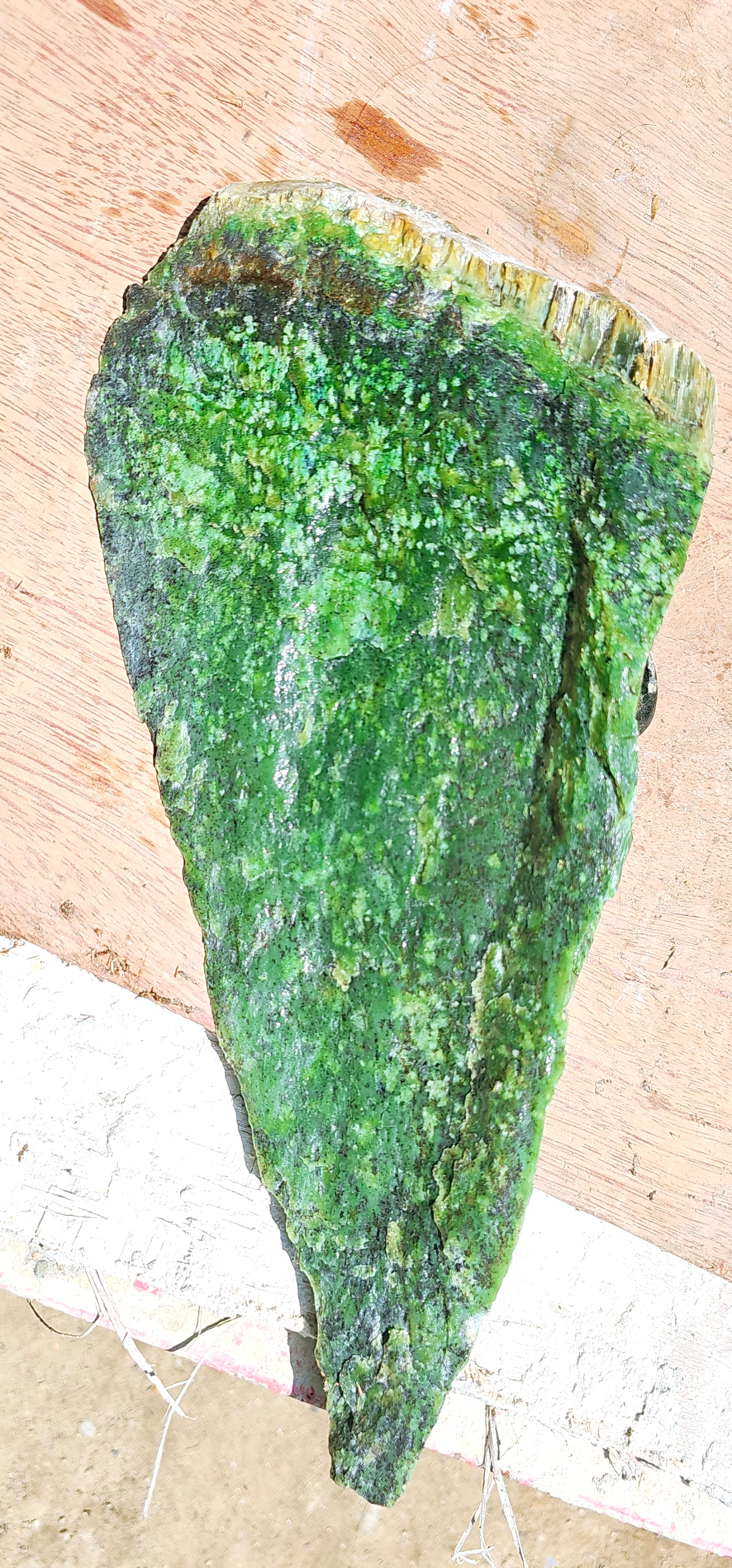 Aceh Natural Deep Forest Green Nephrite Jade Slab with Speckled Mineral Patterns Rough Stone – 3.1 KG