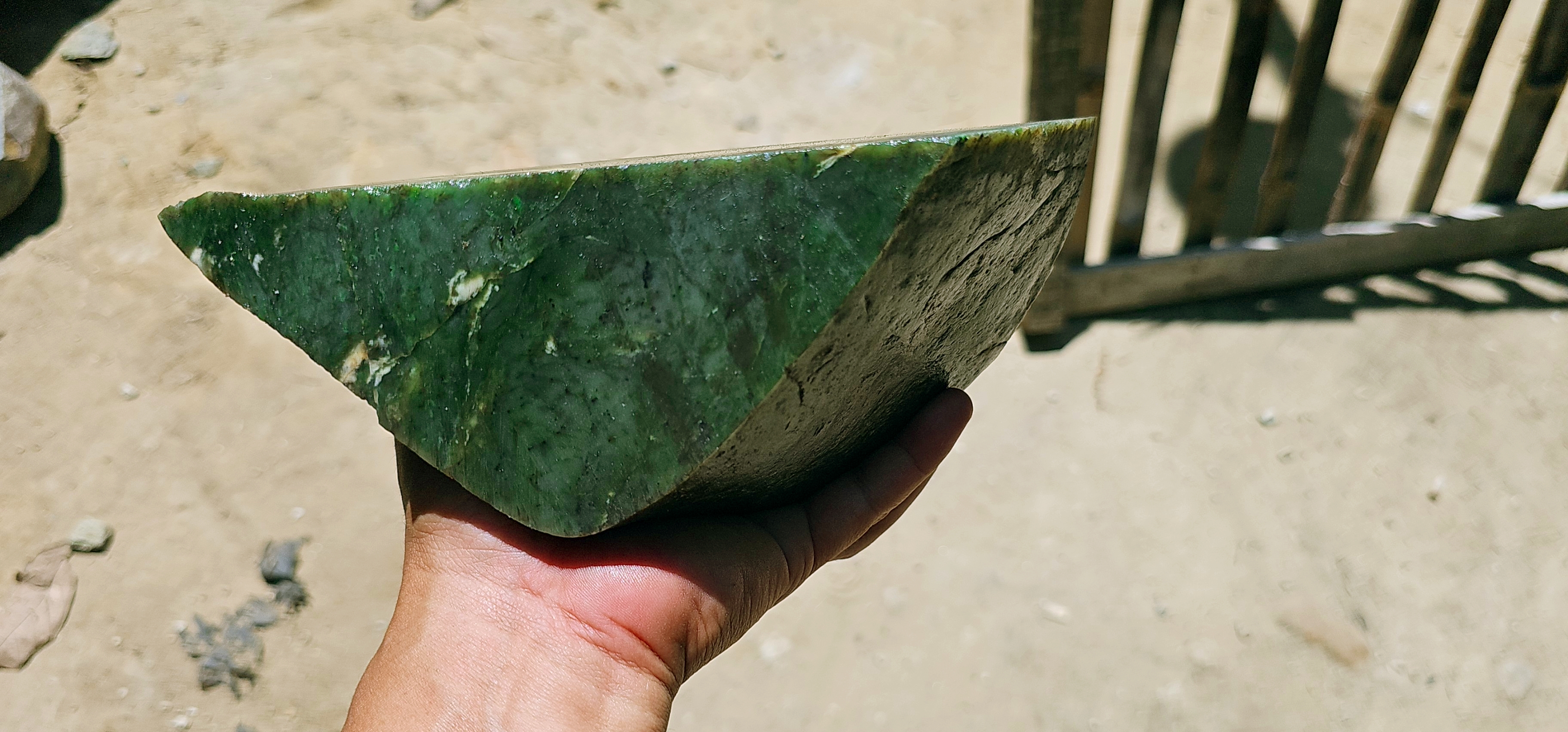 Aceh Natural Deep Forest Green Nephrite Jade with Diagonal White Vein and Textured Rough Surface – 3.2 KG