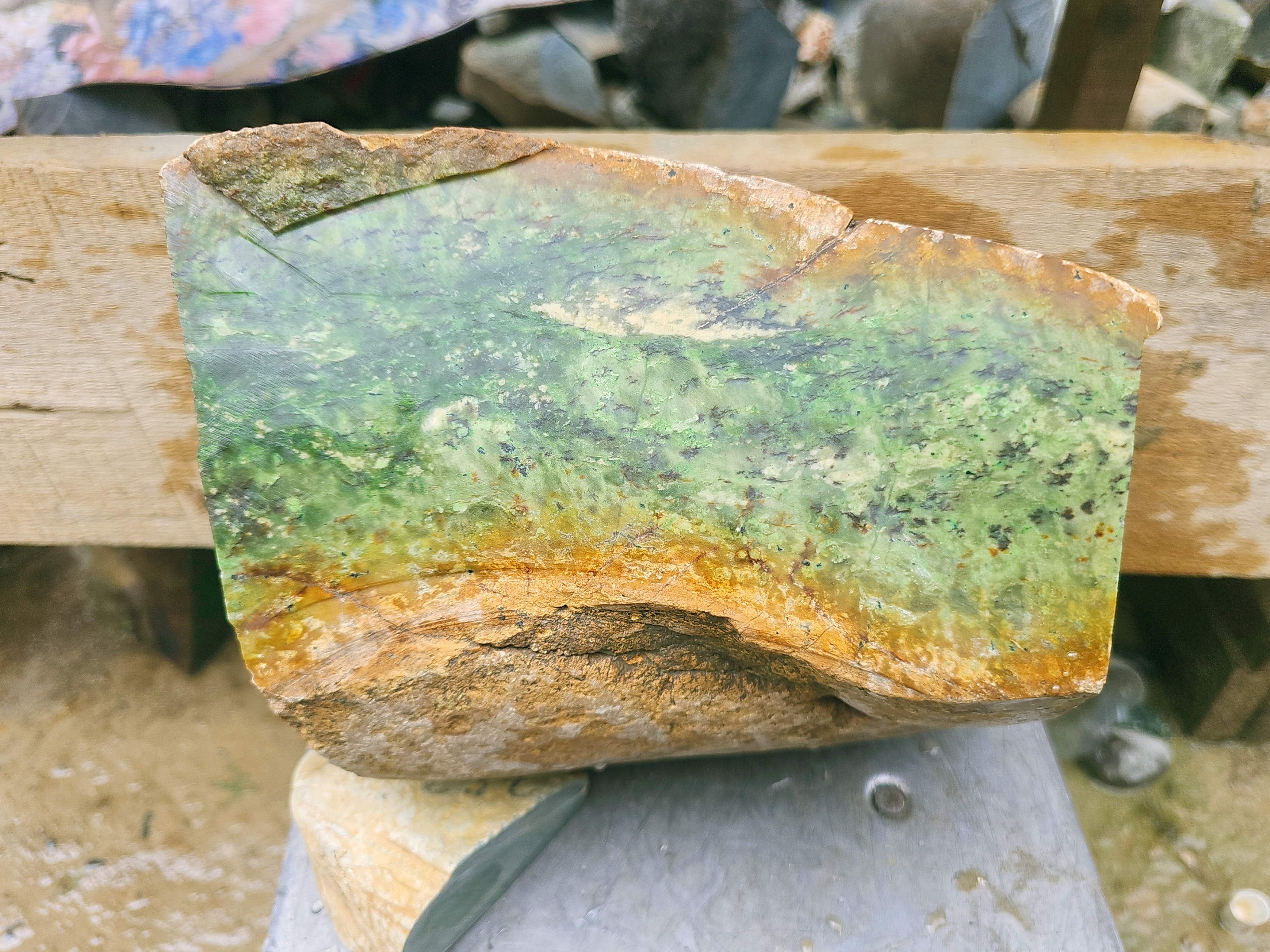 Natural Green Nephrite Jade Rough Stone – Large Raw Green Jade Specimen with Golden Brown Skin for Carving and Collectors