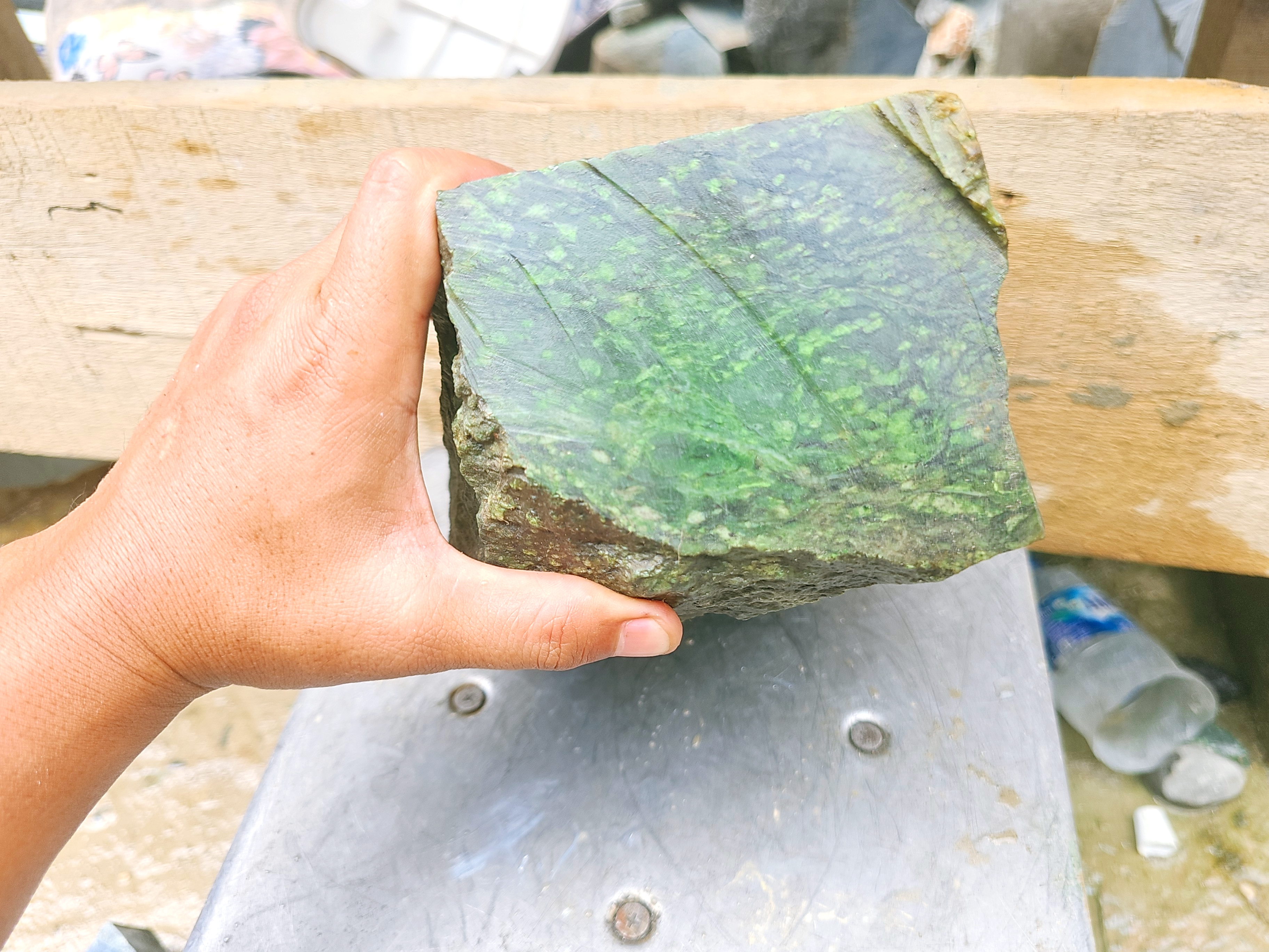 6.9KG Natural Bright Green Nephrite Jade Rough Slab – Green Jade Stone with Natural Veins for Collectors, Carving and Lapidary