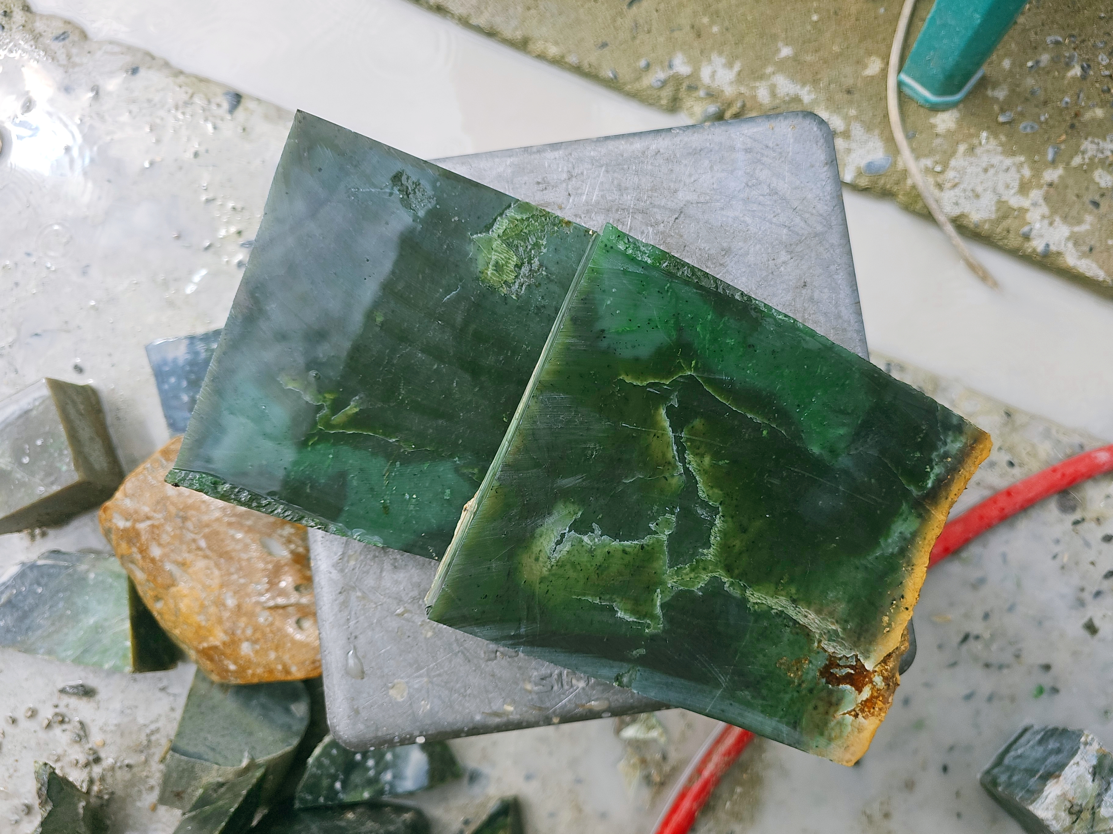 4.2KG 2PCS Natural Dark Green Nephrite Jade Rough Stones – Blue Green Jade Blocks with Golden Brown Skin for Collectors and Lapidary