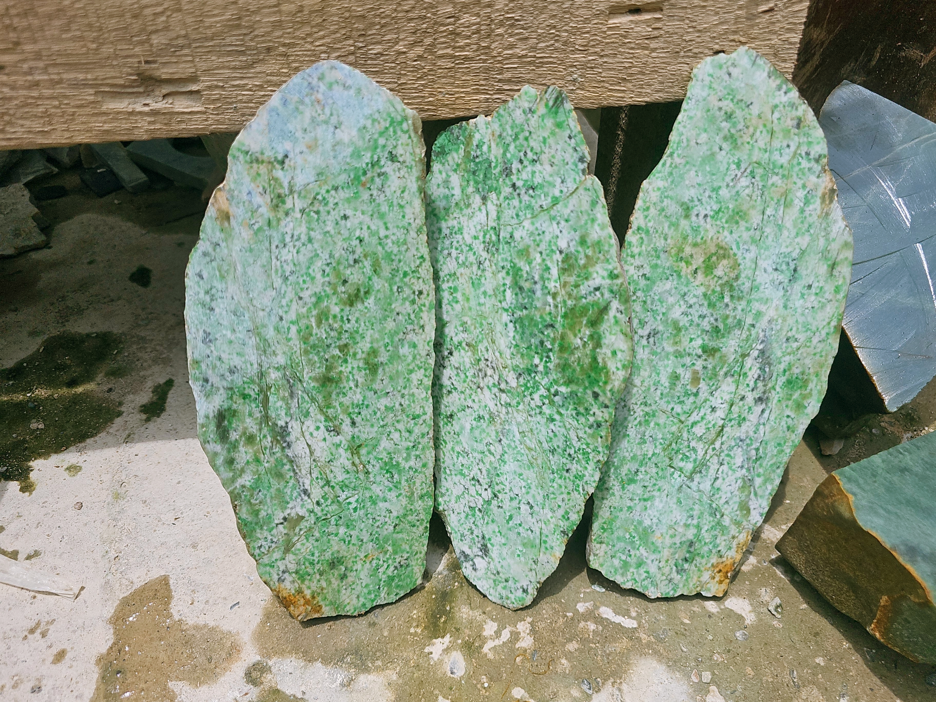 Natural Green and White Nephrite Jade Rough Stones – 2.8 KG, 3 Pieces
