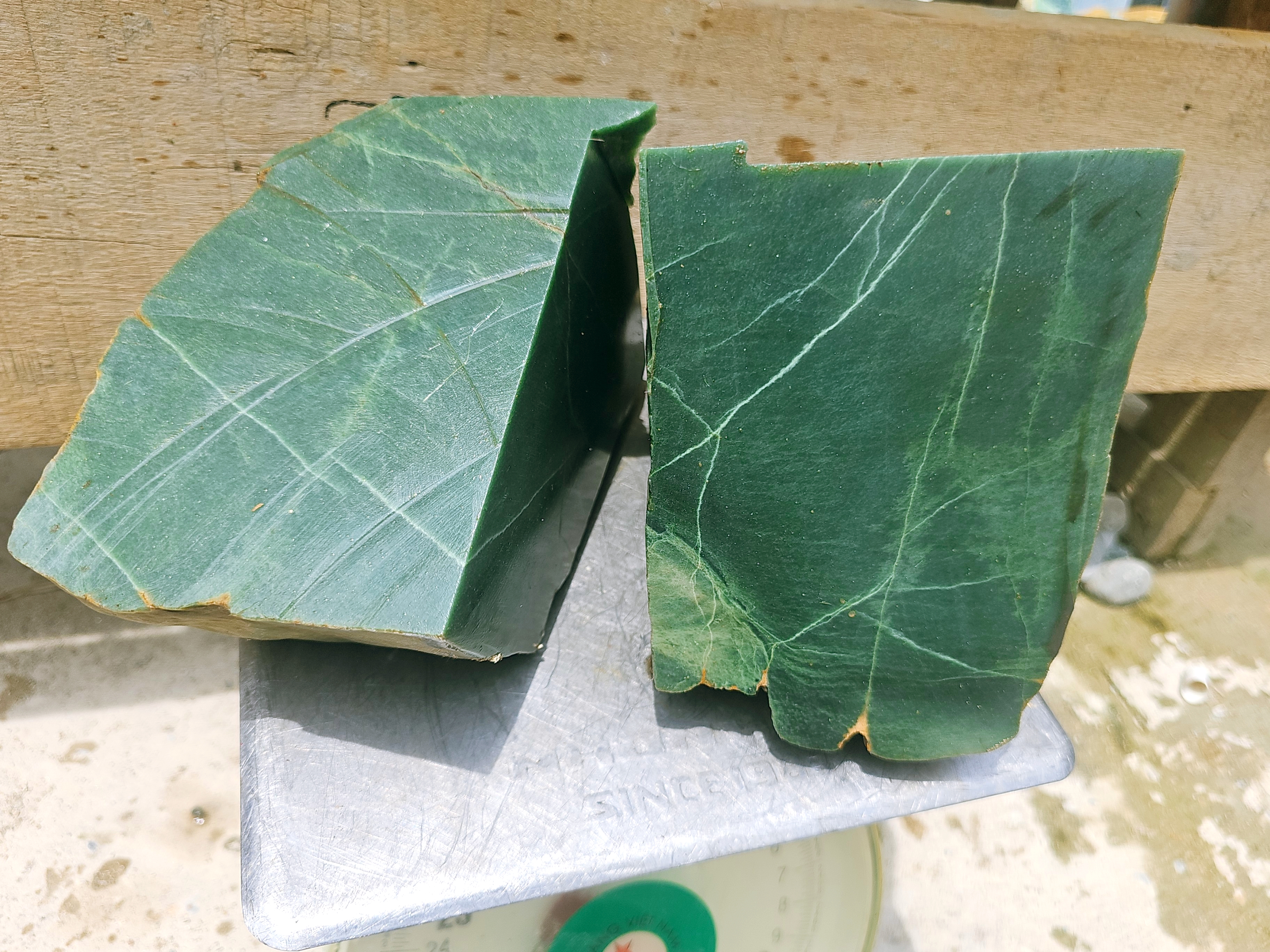 Natural Green Nephrite Jade Rough Slabs – 11.1 KG – 2 Pieces