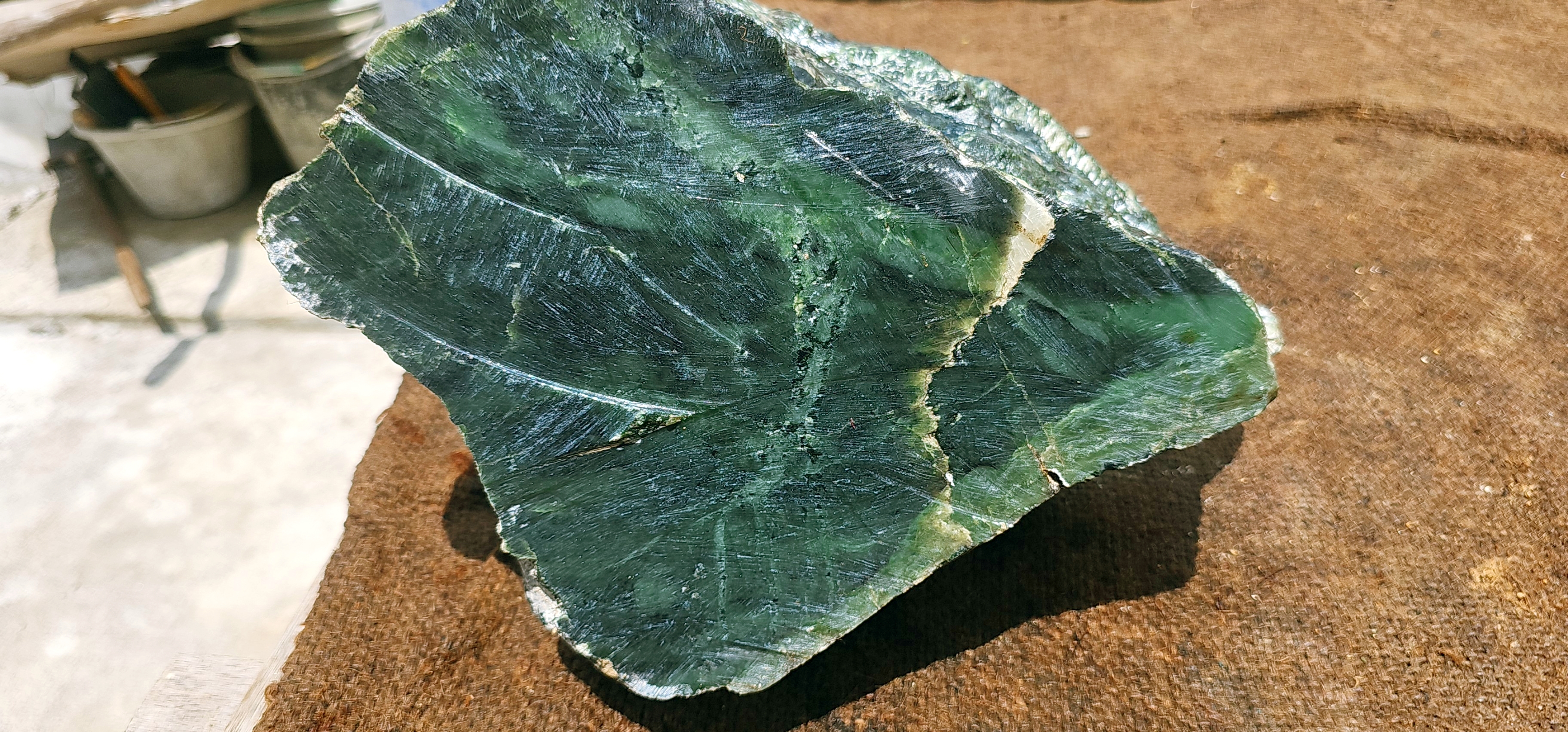 Natural Dark Green Nephrite Jade Rough Slab – 10.4 KG, Blue-Green Jade Stone for Carving and Collecting
