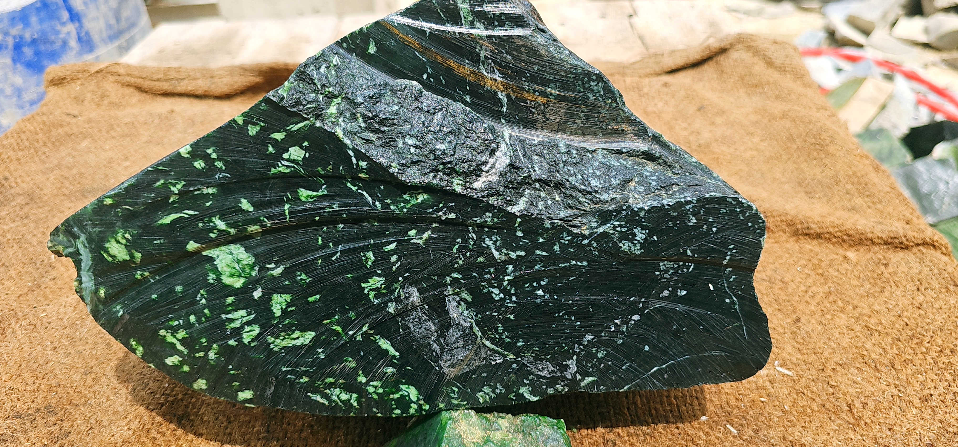Natural Dark Green Nephrite Jade Rough Stone with Gray Mineral Veins – 8.1 KG