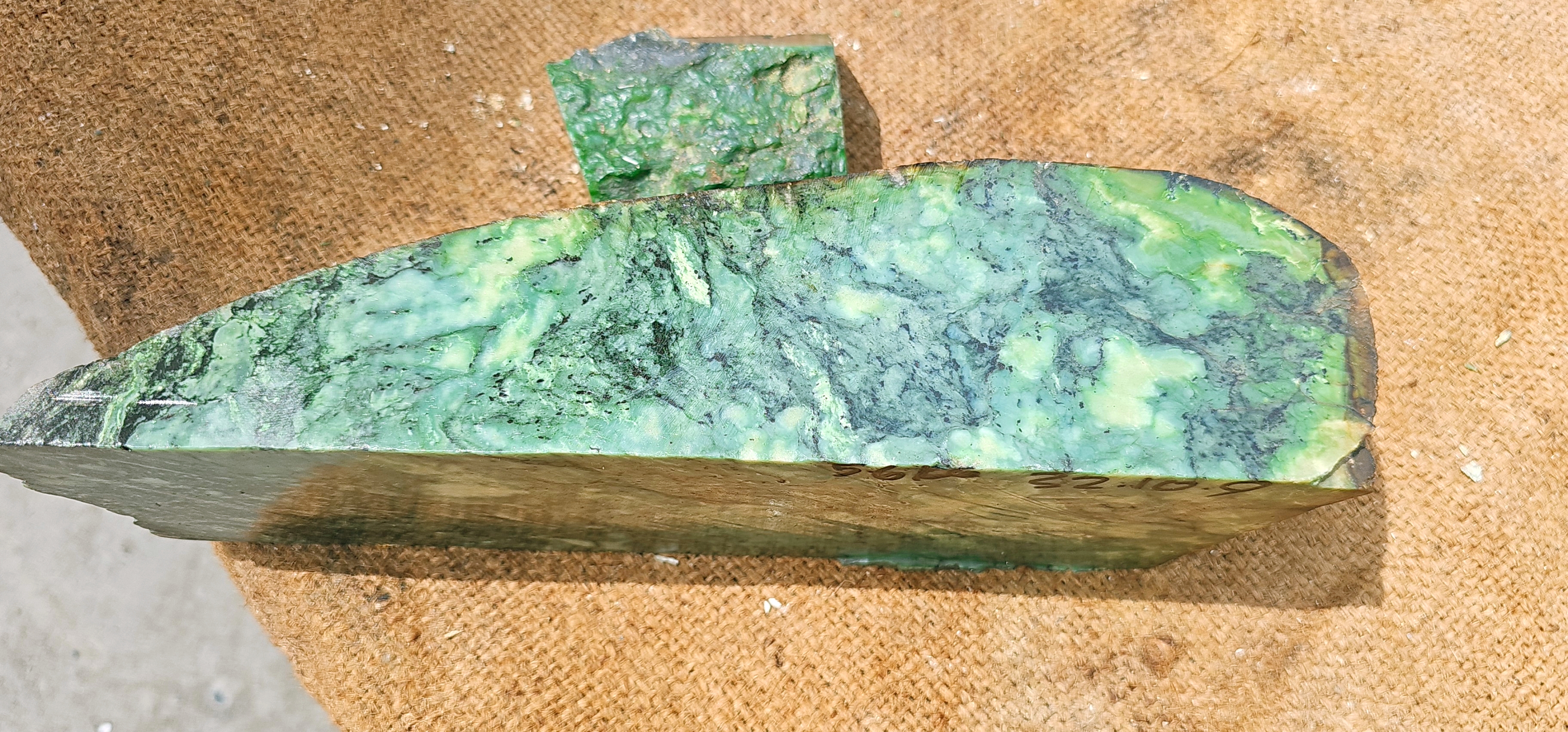 Natural Green Nephrite Jade Rough Stone with Dark Mineral Patterns – 5.6 KG