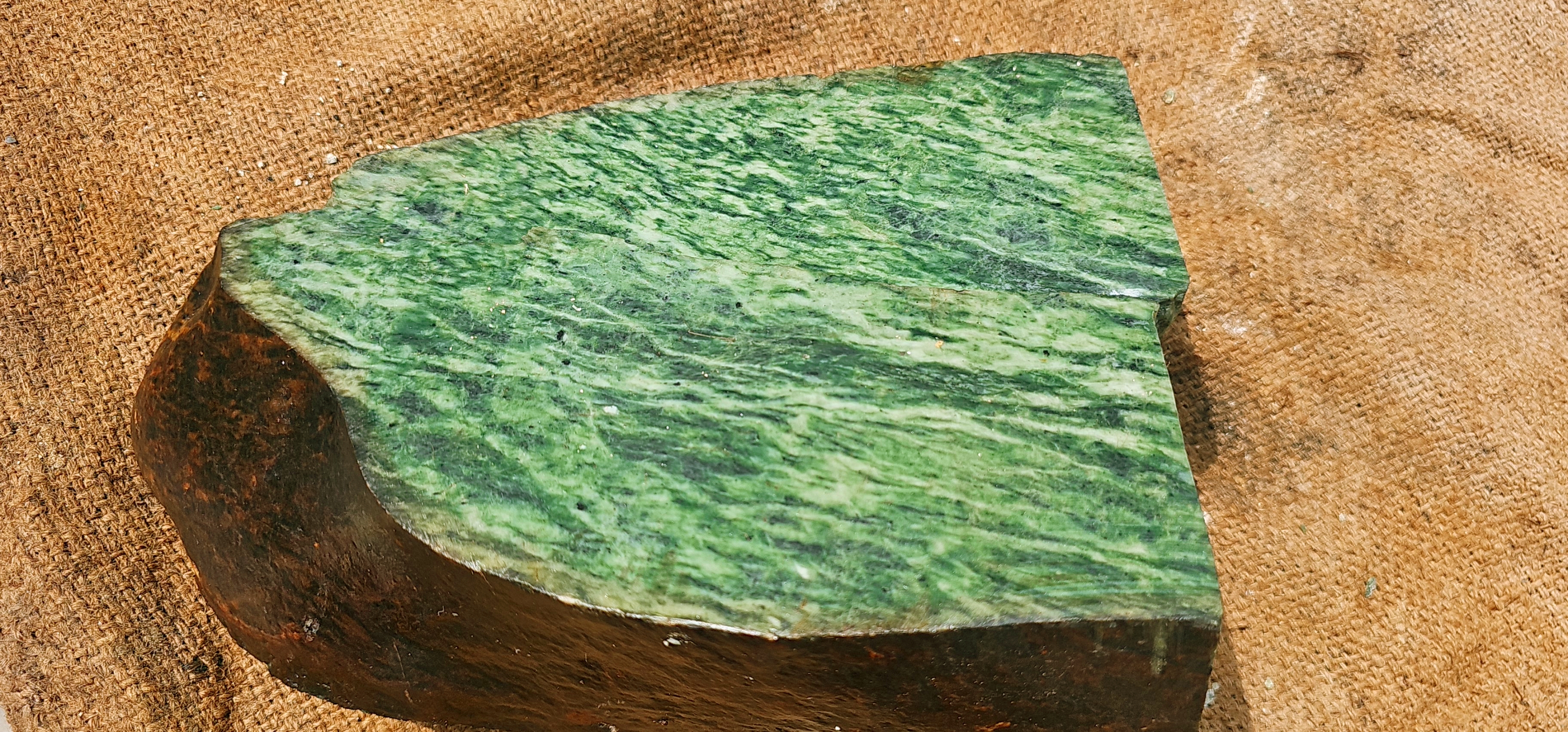 Natural Green Nephrite Jade Rough Stone – Striped Green Pattern, Unpolished Gemstone