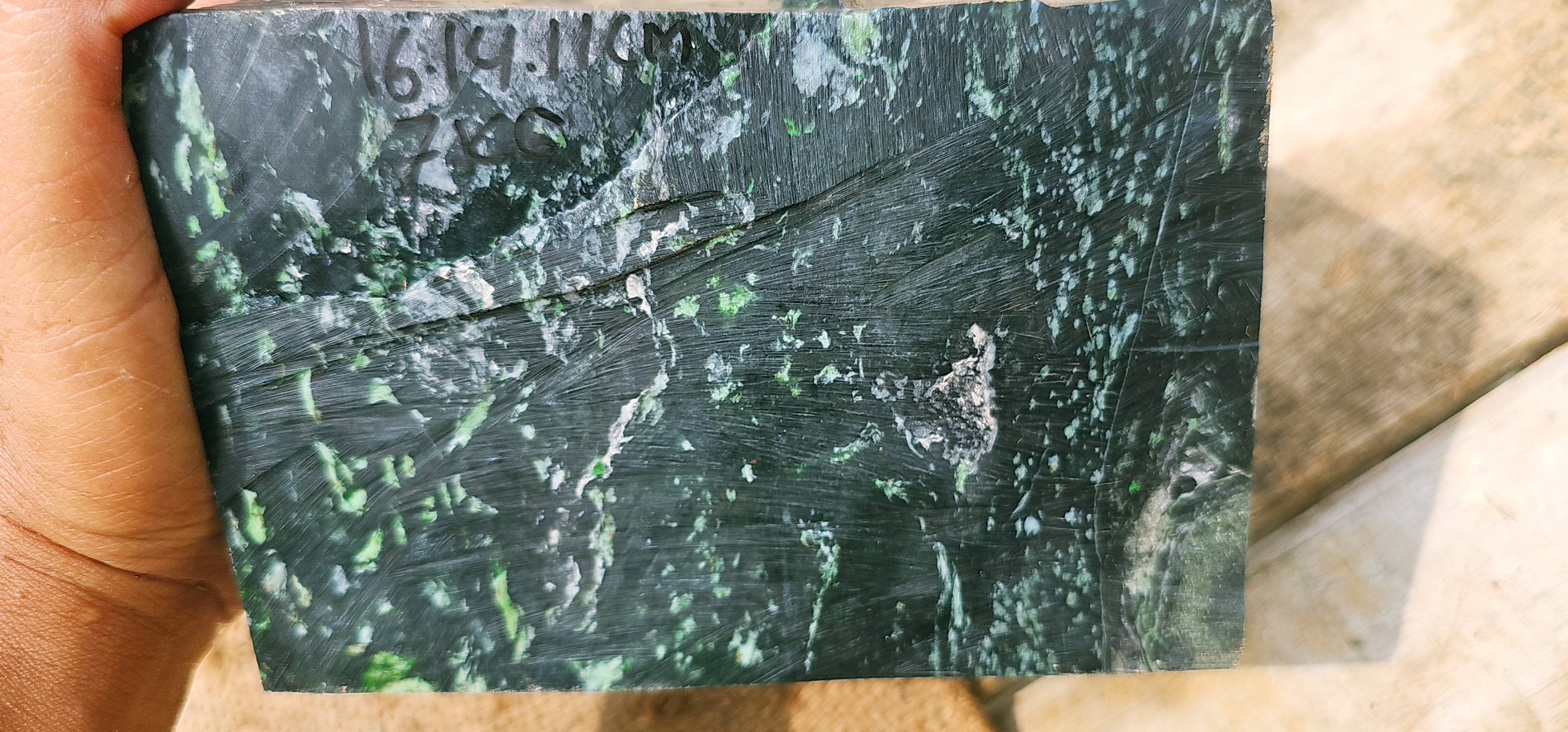 7KG Natural Green Nephrite Jade Rough Slab – Dark Green with White and Light Green Inclusions