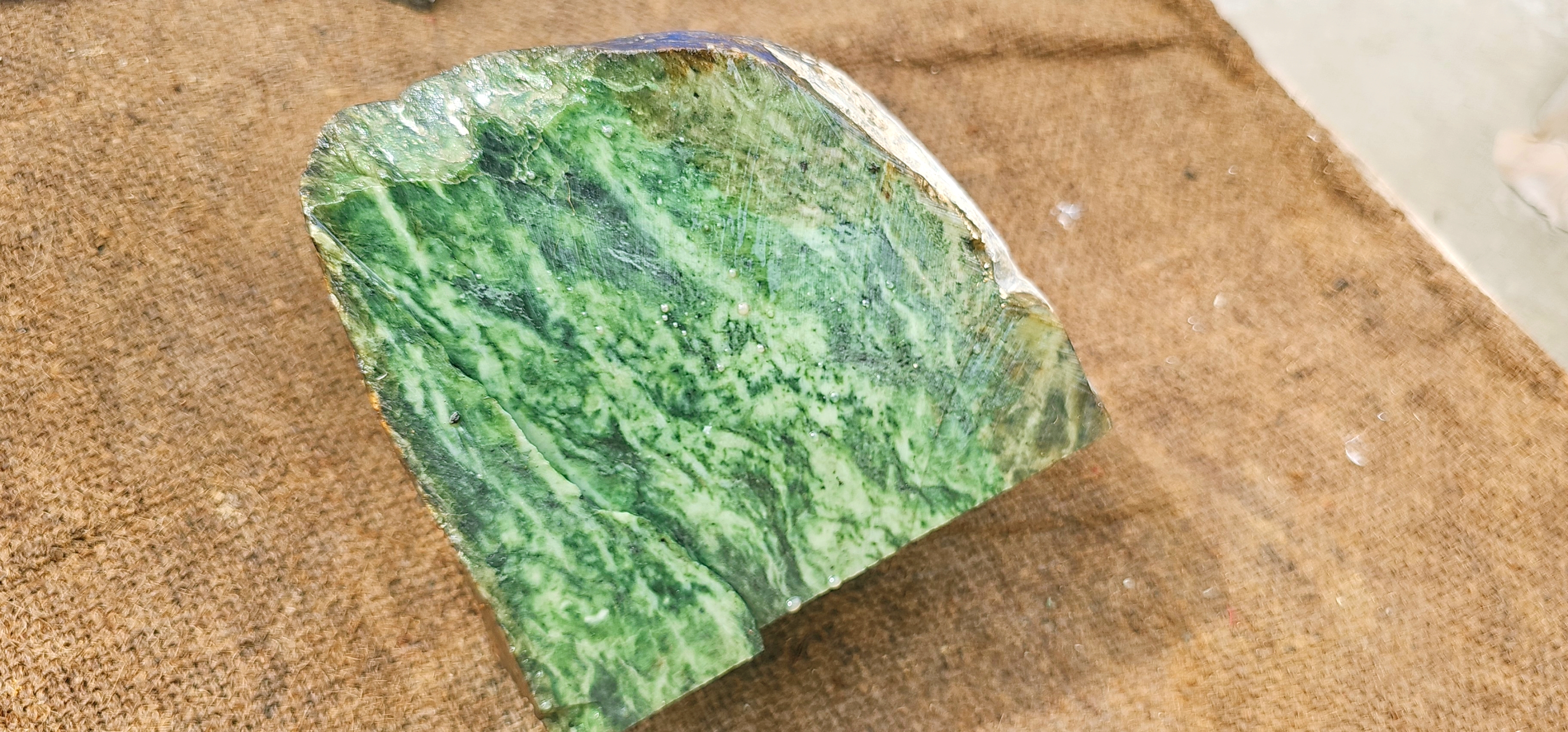 Natural Green Nephrite Jade Rough Slab – Dark Green with Light Green Patterns, 8.4 KG