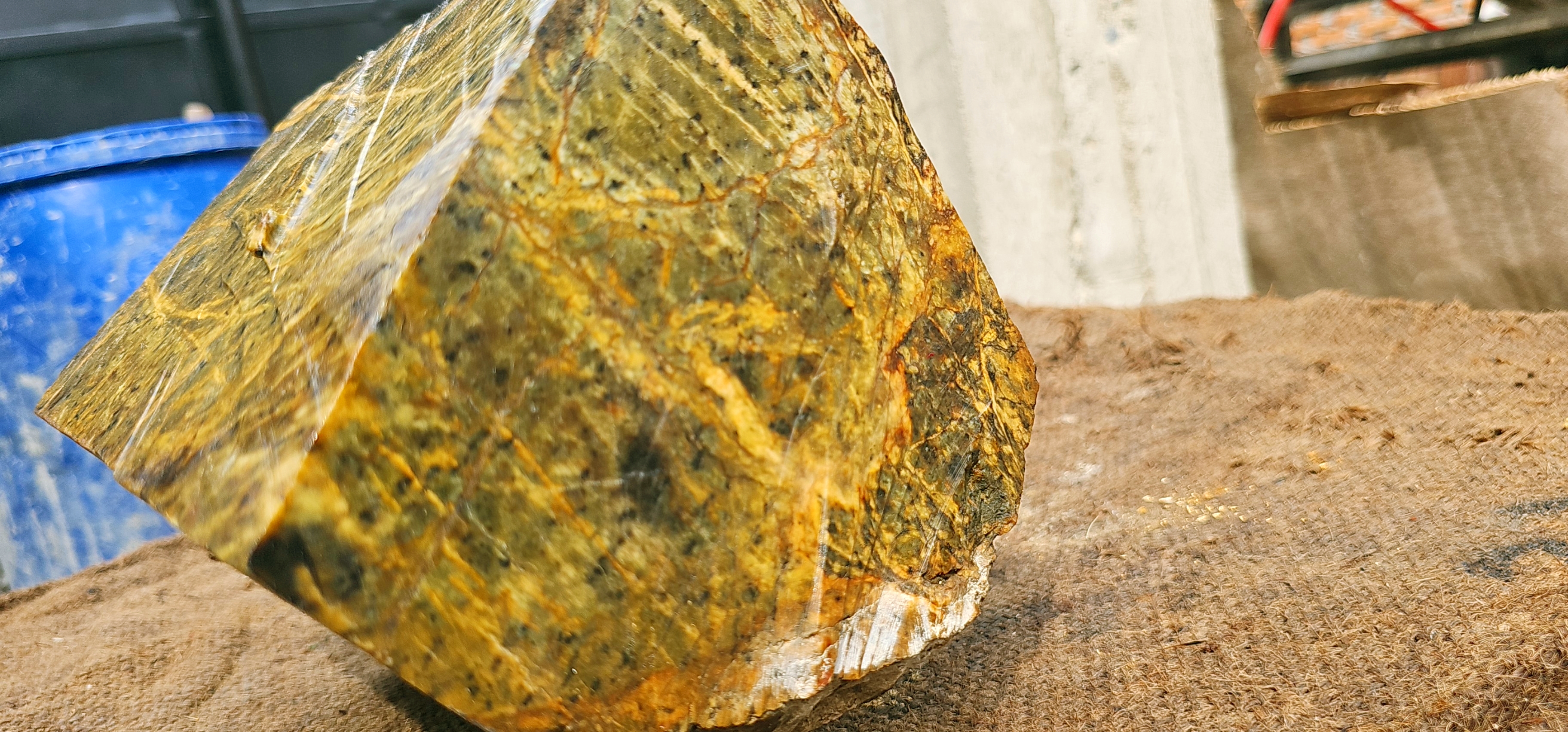 Natural Golden Yellow and Green Nephrite Jade Rough Slab – 12.1 KG