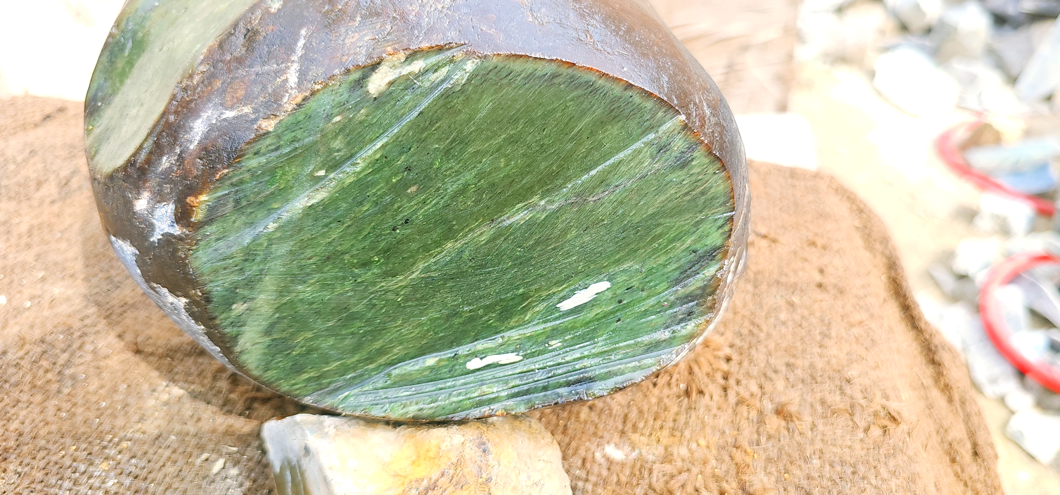 Natural Dark Green Nephrite Jade Rough Slab with White Mineral Vein – 7.2 KG