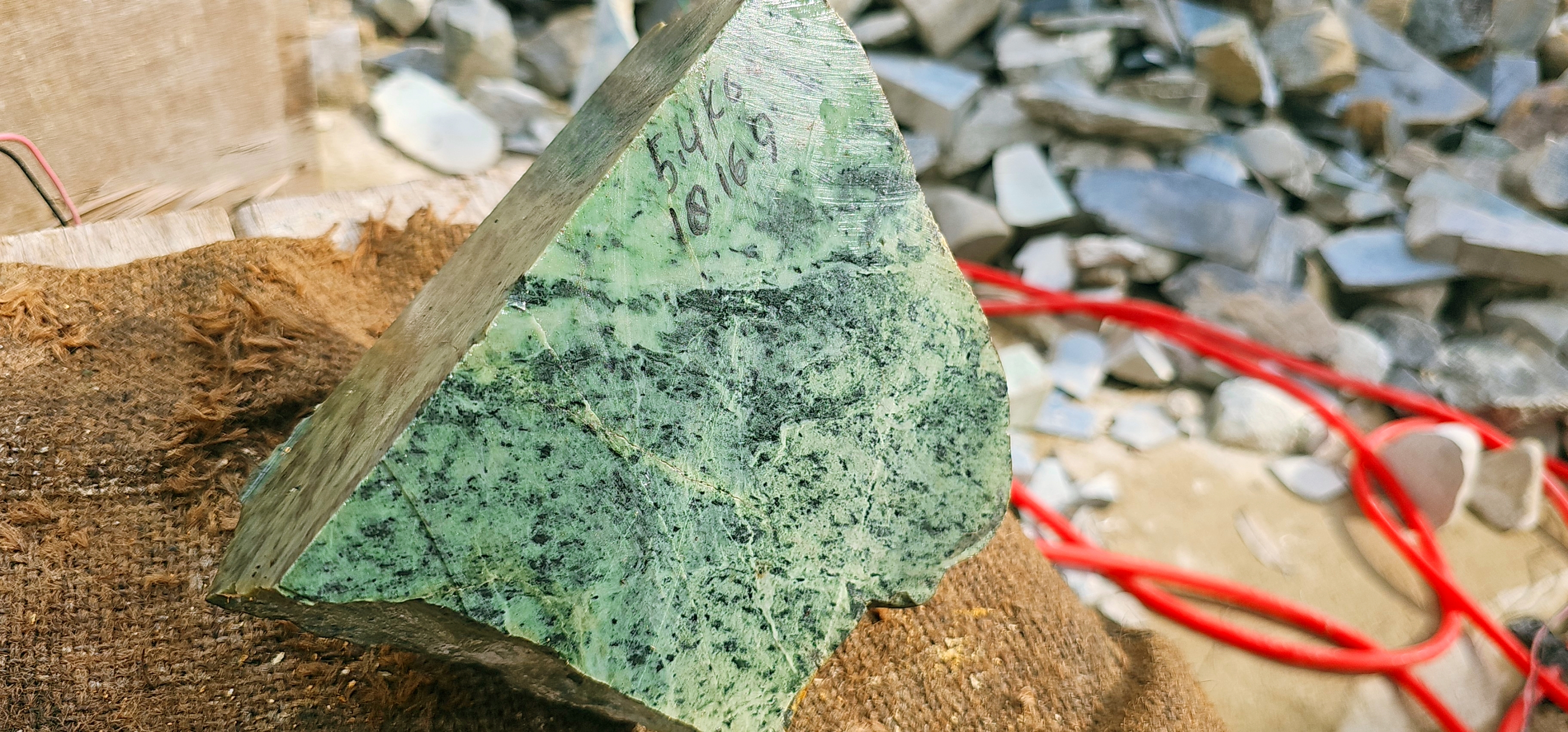 Natural Green Nephrite Jade Rough Slab – Pale Green with Dark Green Mineral Patterns, 5.4 KG