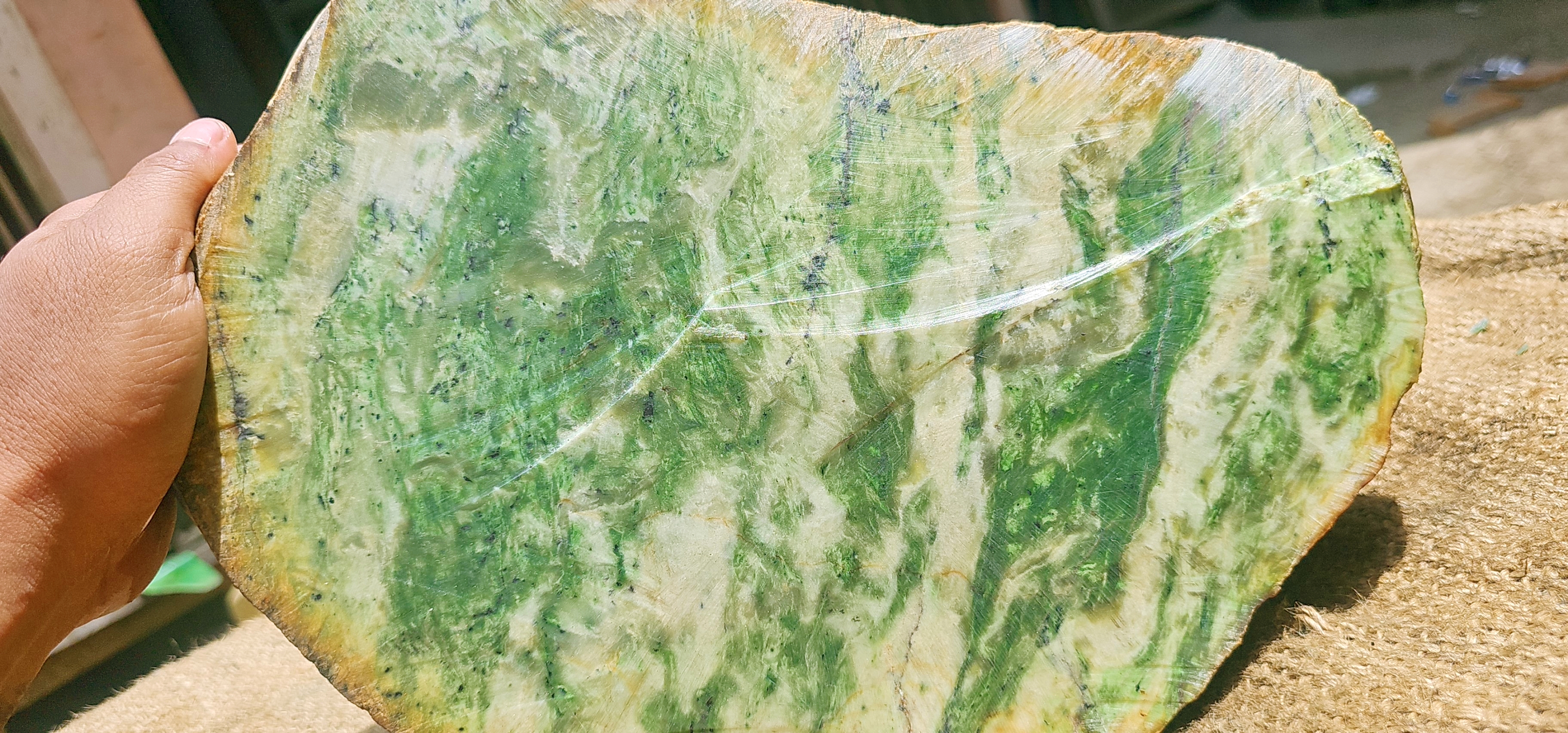 Natural Green and Yellow Nephrite Jade Rough Slab – 12.9 KG