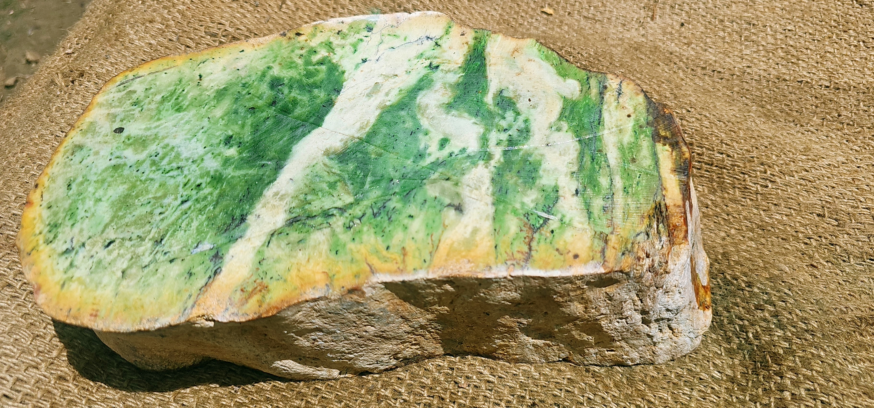 Expert-Verified Natural Nephrite Jade Rough Slab – 10.2 KG | Green, White & Golden Yellow Patterns