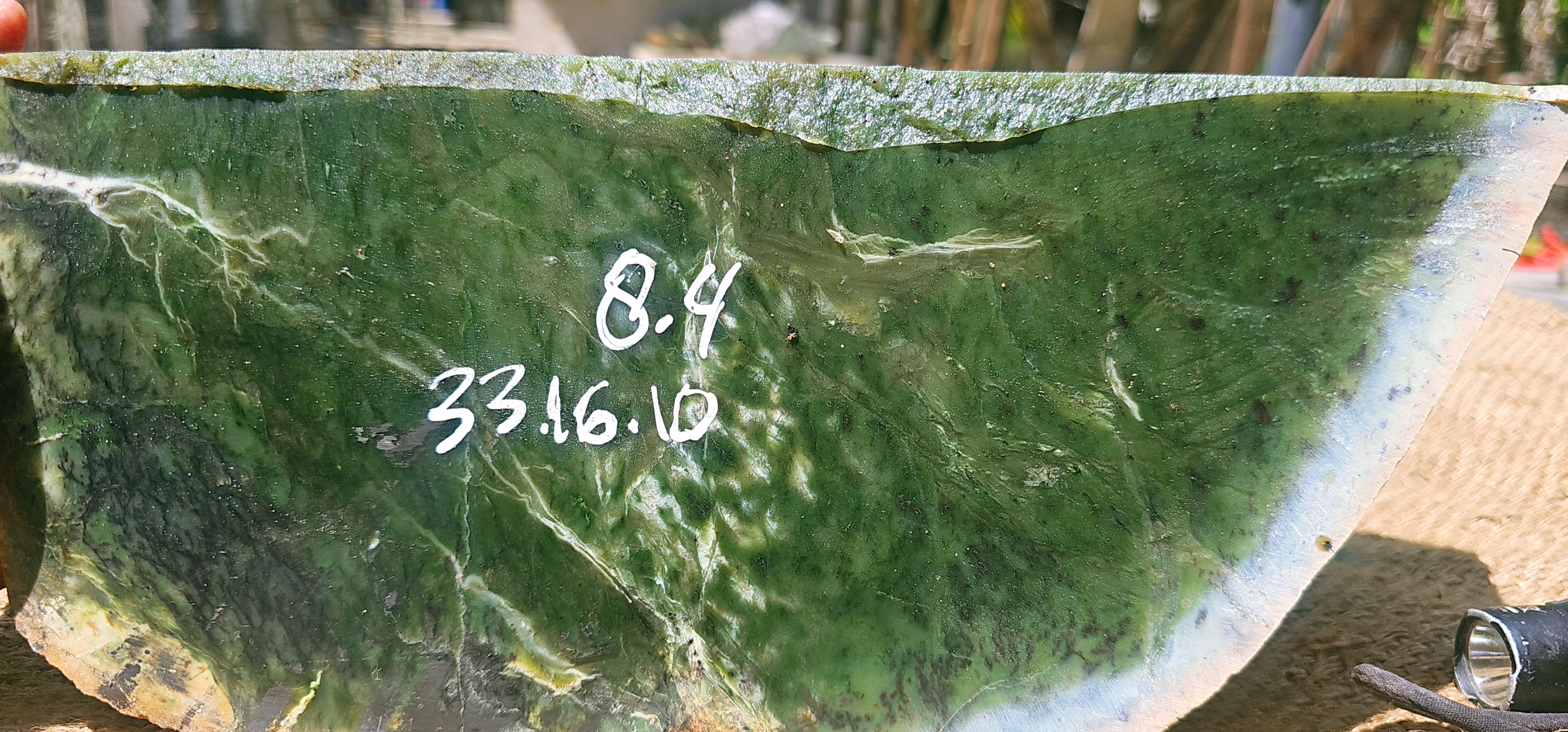 84KG Natural Dark Green Nephrite Jade Stone Slab – Blue-Green Edge with Unique Natural Patterns