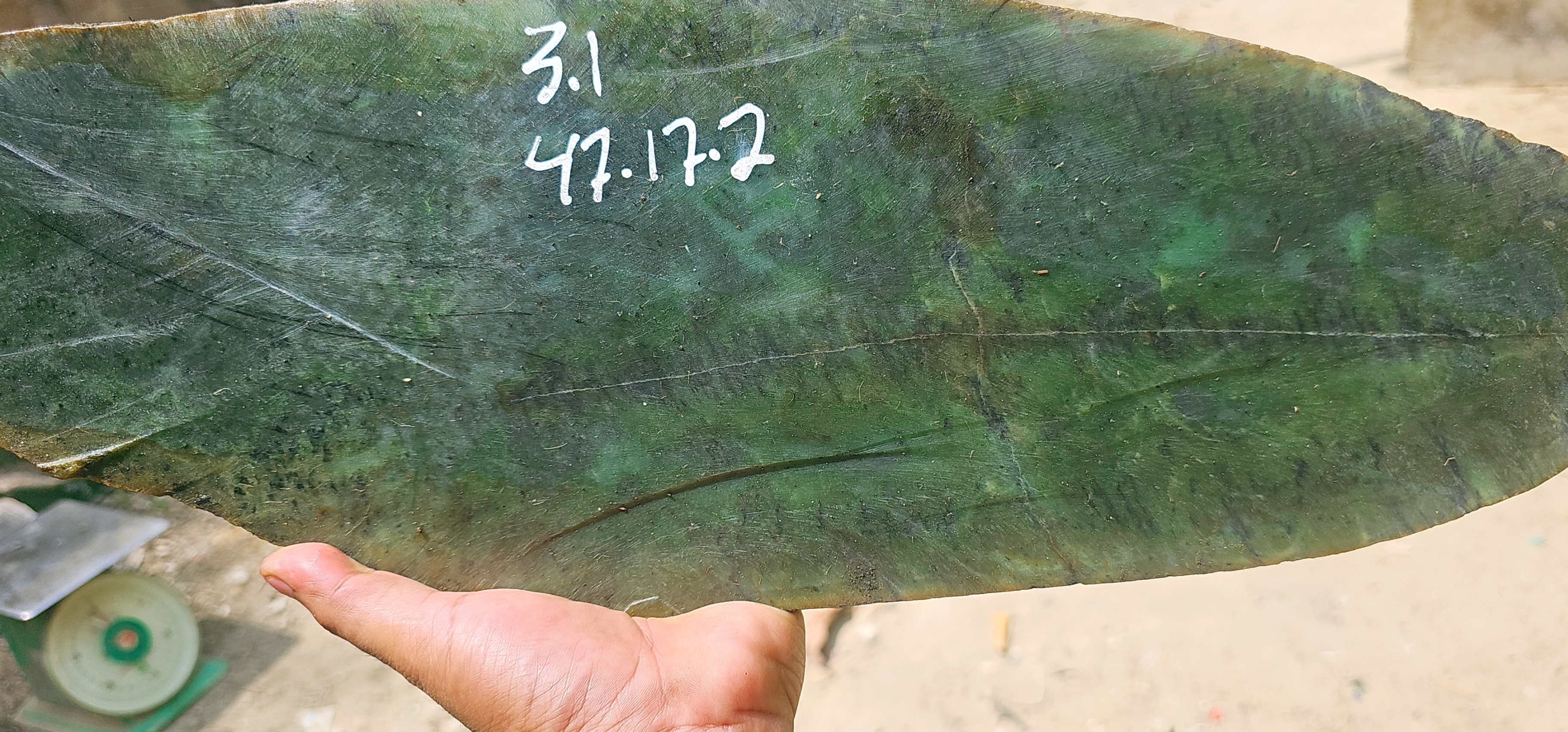 3.1KG Natural Dark Green Nephrite Jade Slab – Blue-Green Jade Stone with Natural Veins