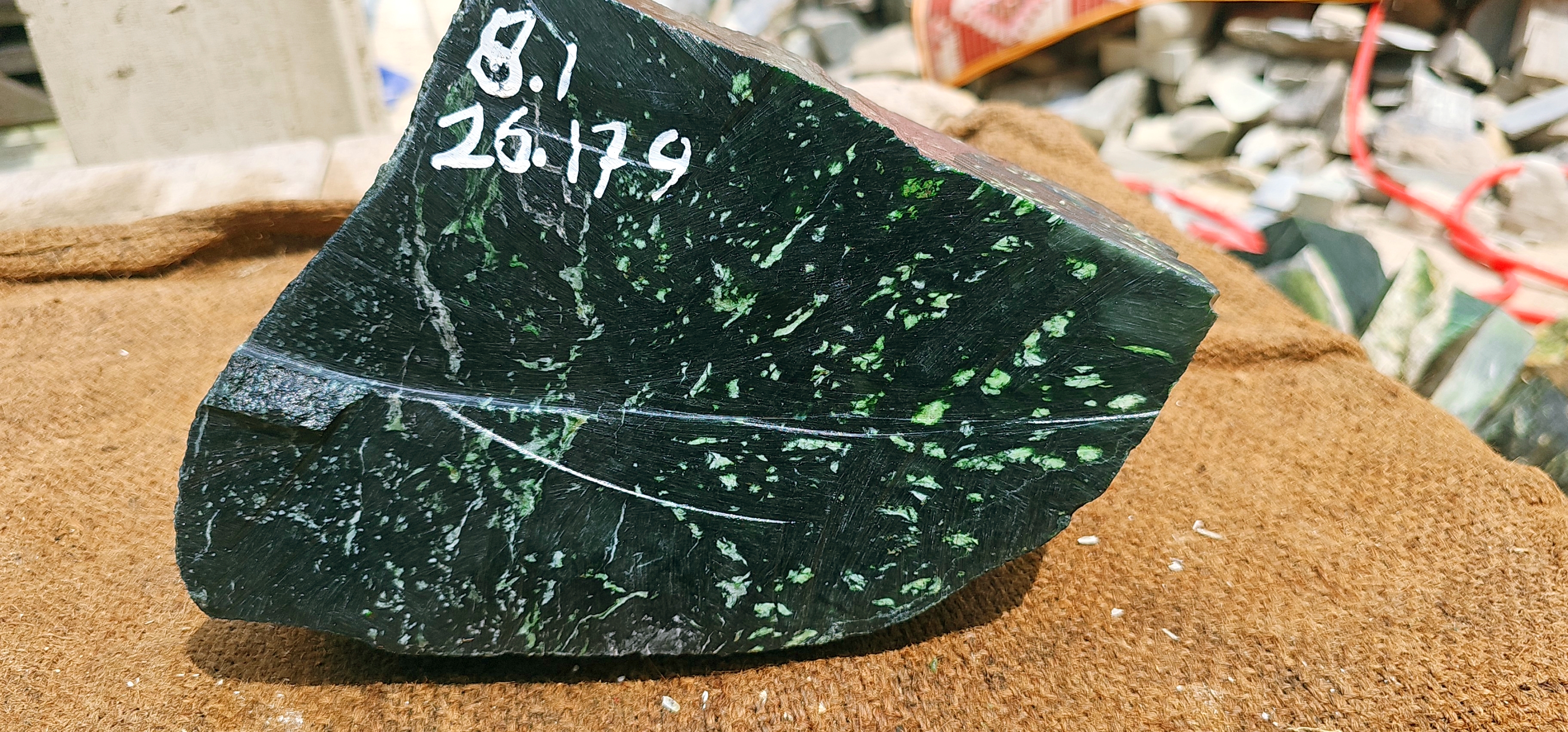 Expert-Verified Natural Dark Green Nephrite Jade Rough Slab – 8.1 KG | Deep Forest Green with Light Green Inclusions
