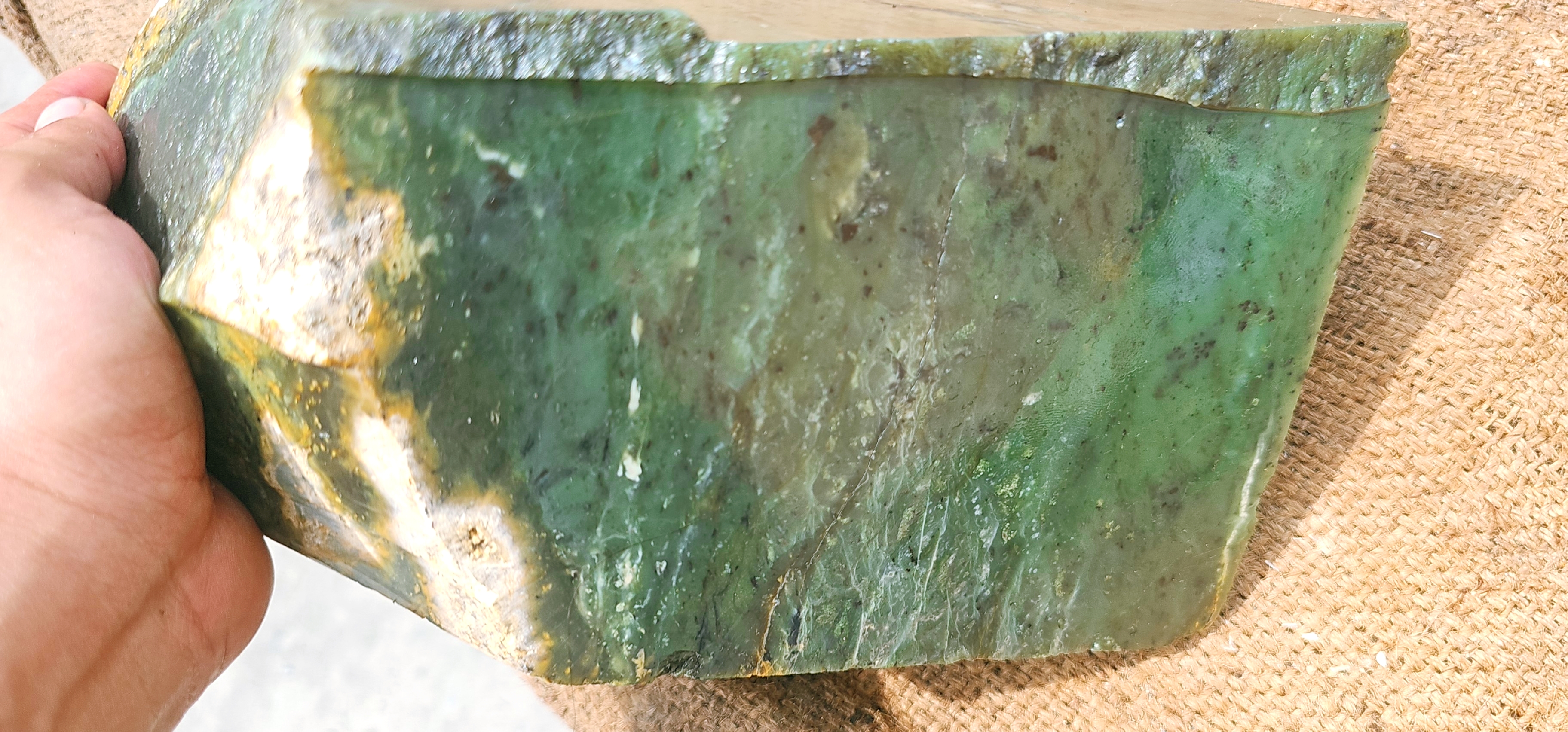 Natural Green Jade Rough Stone – Translucent Green with Natural Veining, 7.8 KG