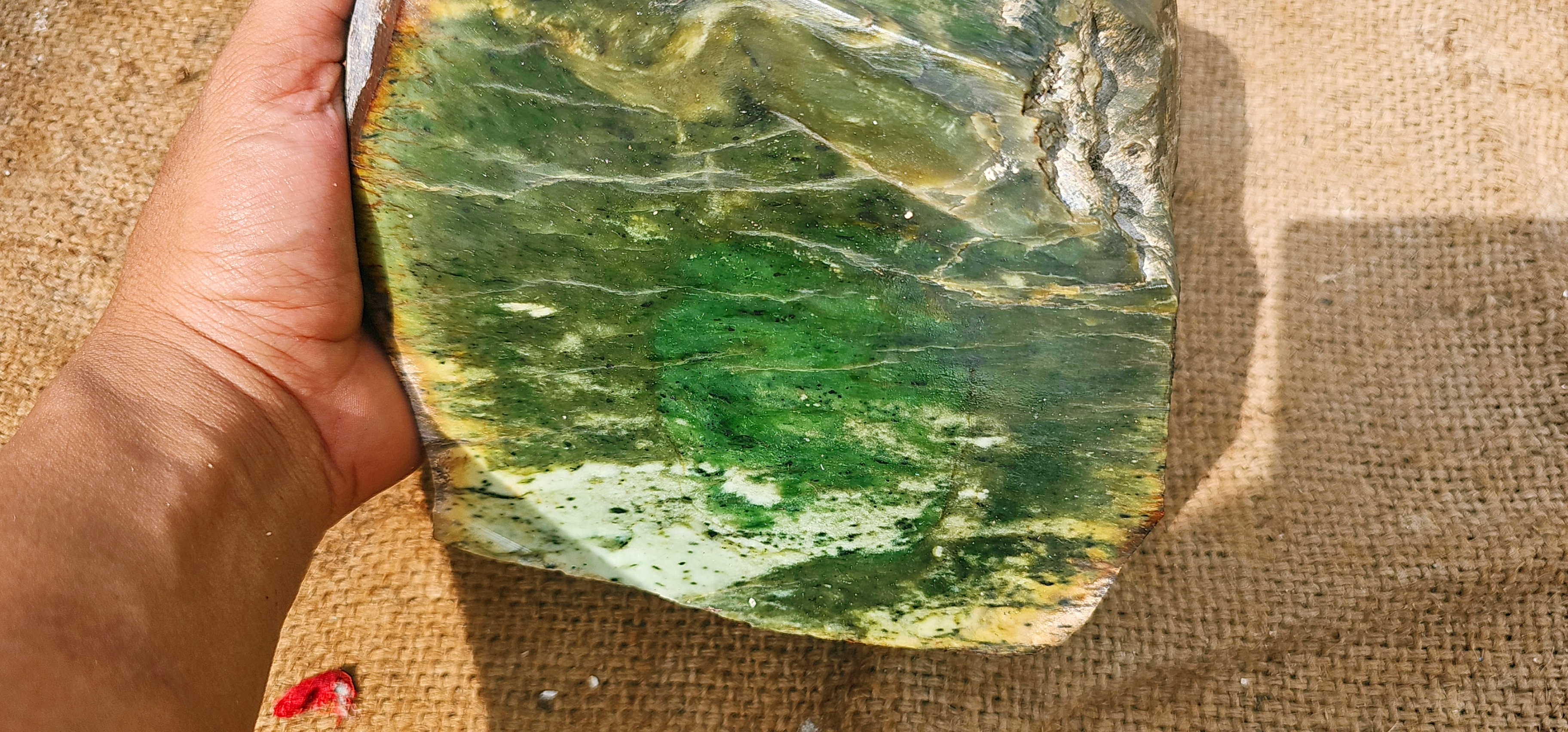 Natural Green Jade Rough Stone – Deep Green with Pale Green Layered Pattern, 5.9 KG