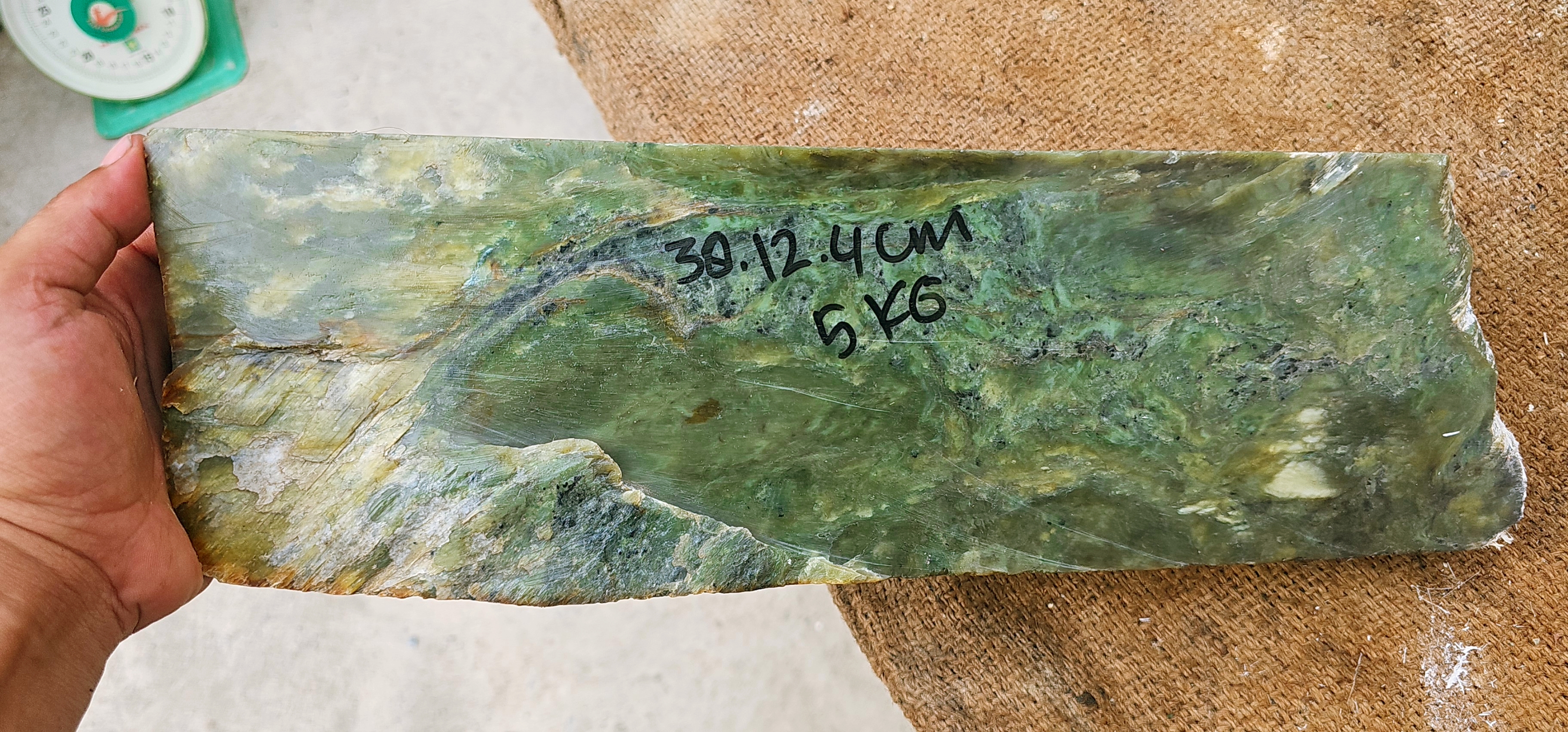 Natural Green Jade Rough Stone – Earthy Green with Natural Layered Veins, 5 KG
