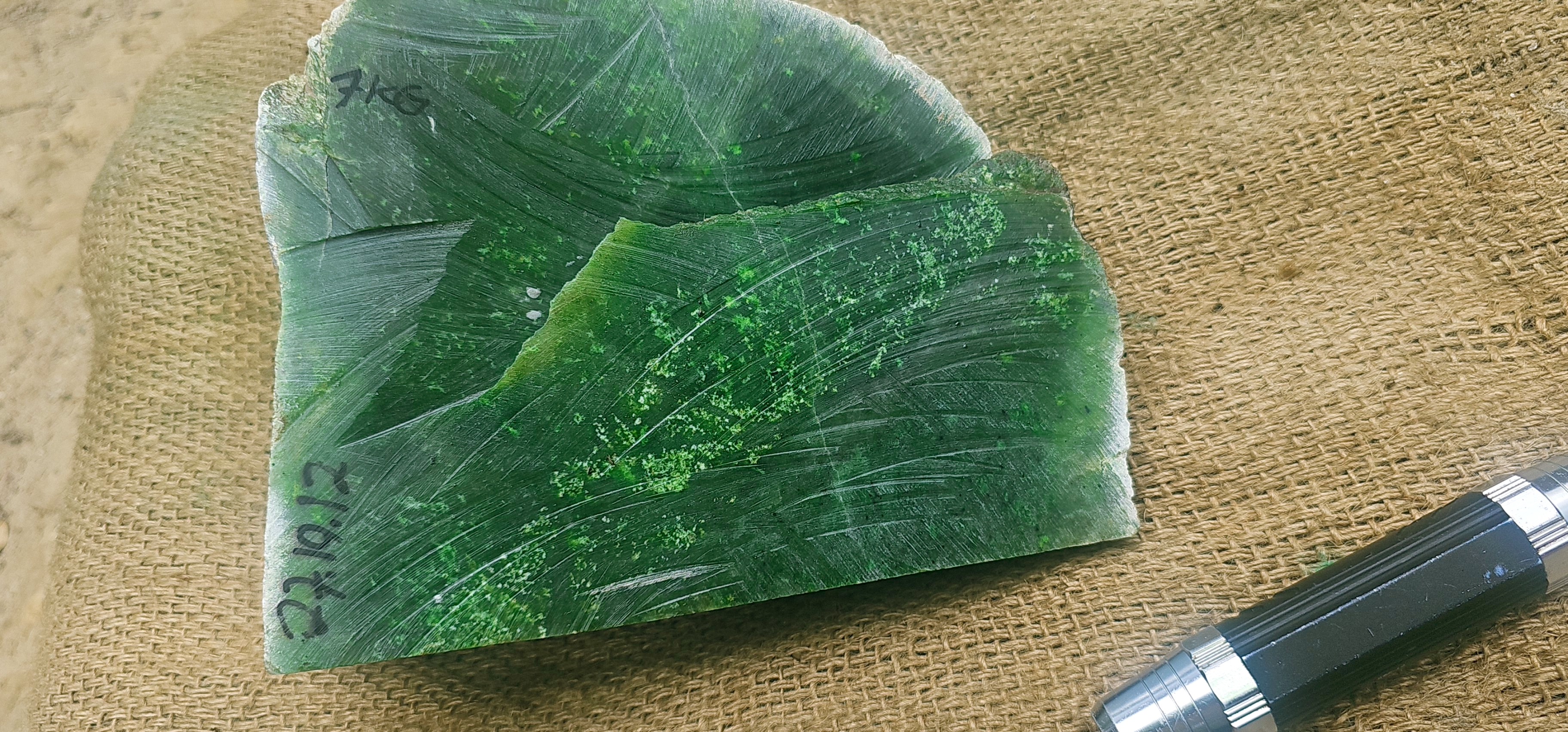 Natural Deep Green Jade Rough Stone – Rich Green with Striking Layered Pattern, 7 KG