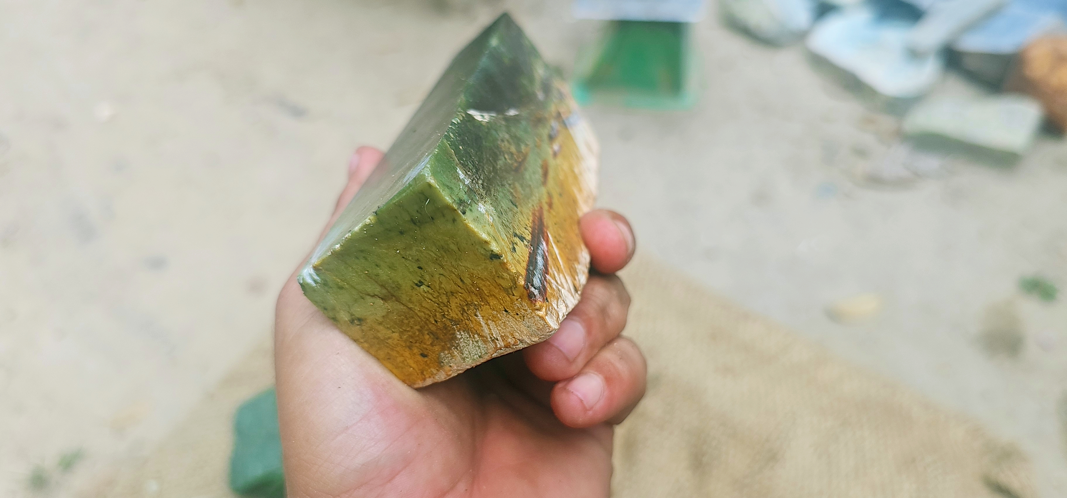 Natural Dark Green Jade Rough Stone – Deep Forest Green with Natural Earthy Edge, 1 KG