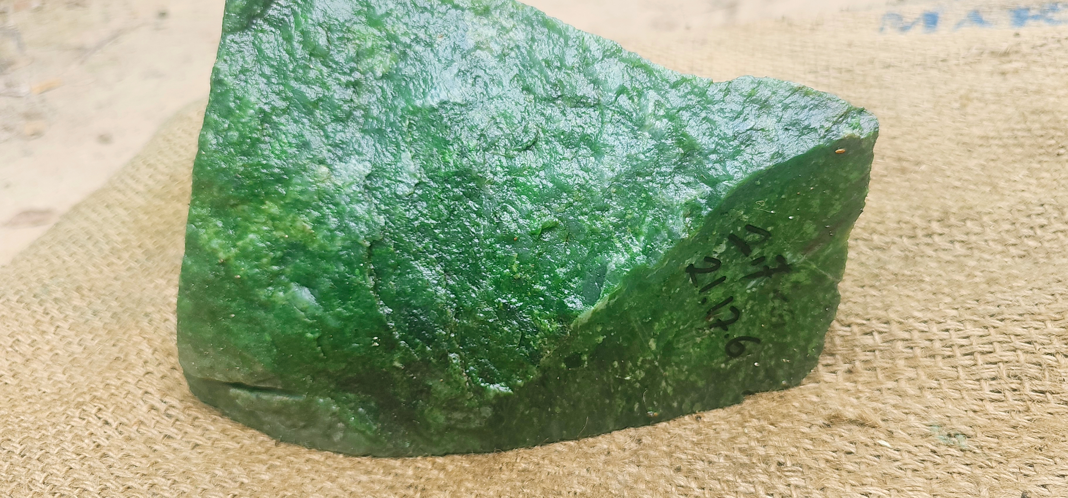 Natural Deep Green Jade Rough Stone – Rich Emerald Green with Natural Textured Pattern, 2.7 KG