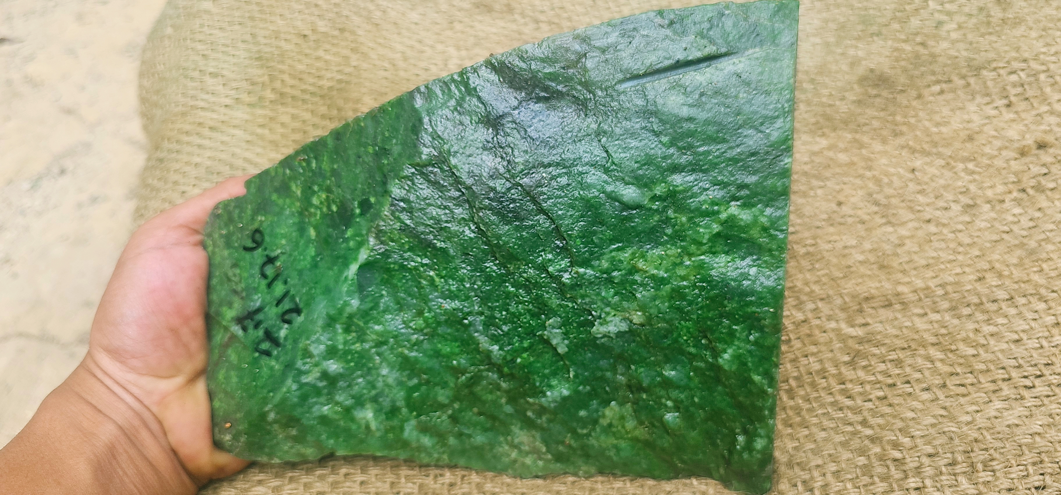 Natural Deep Green Jade Rough Stone – Rich Emerald Green with Natural Textured Pattern, 2.7 KG