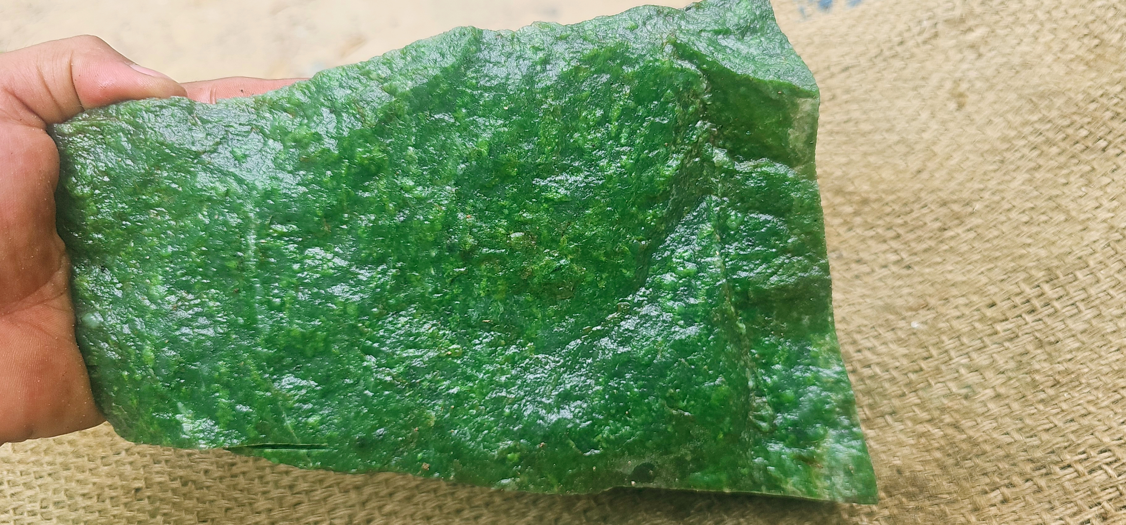 Natural Deep Green Jade Rough Stone – Rich Emerald Green with Natural Textured Pattern, 2.7 KG