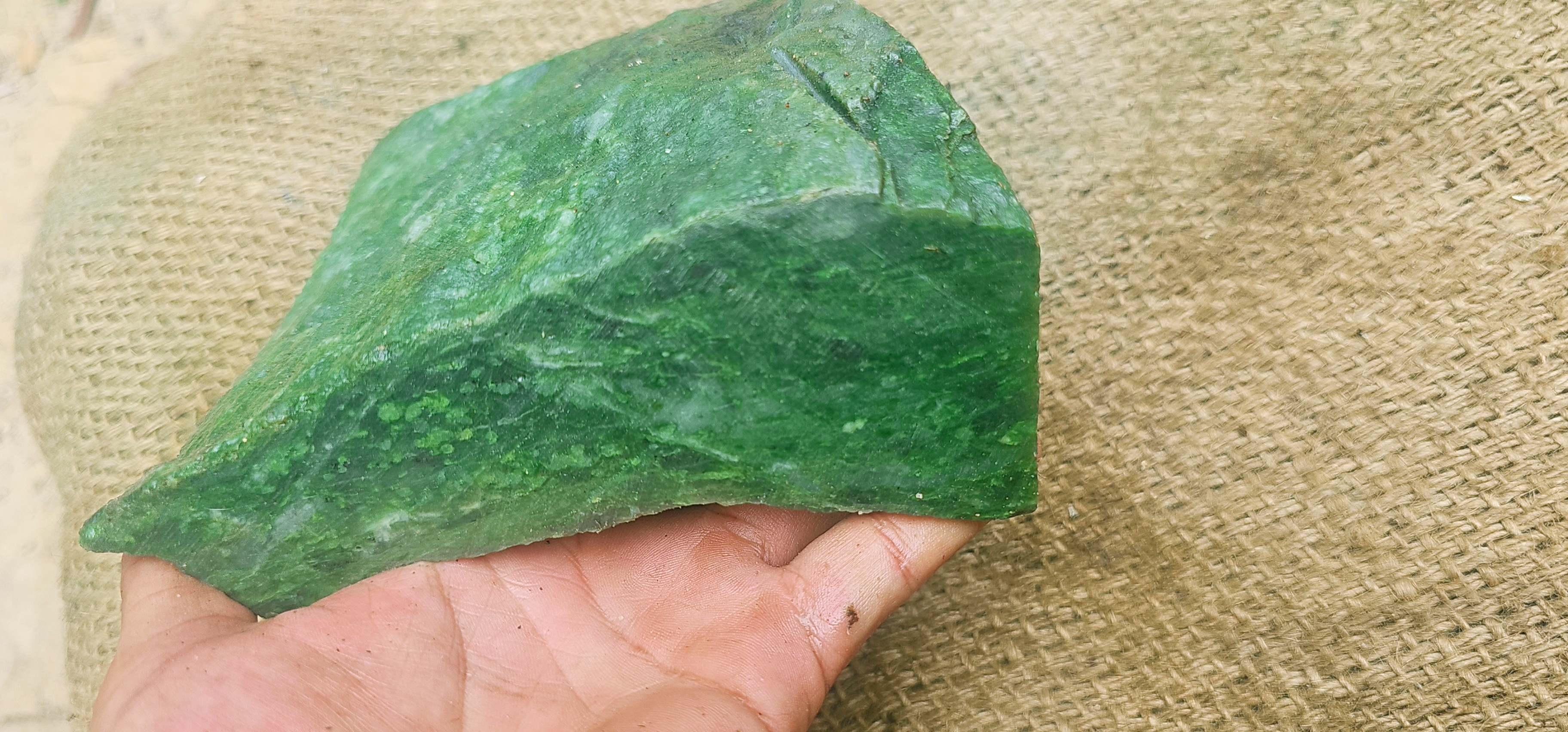 Natural Deep Green Jade Rough Stone – Rich Emerald Green with Natural Textured Pattern, 2.7 KG