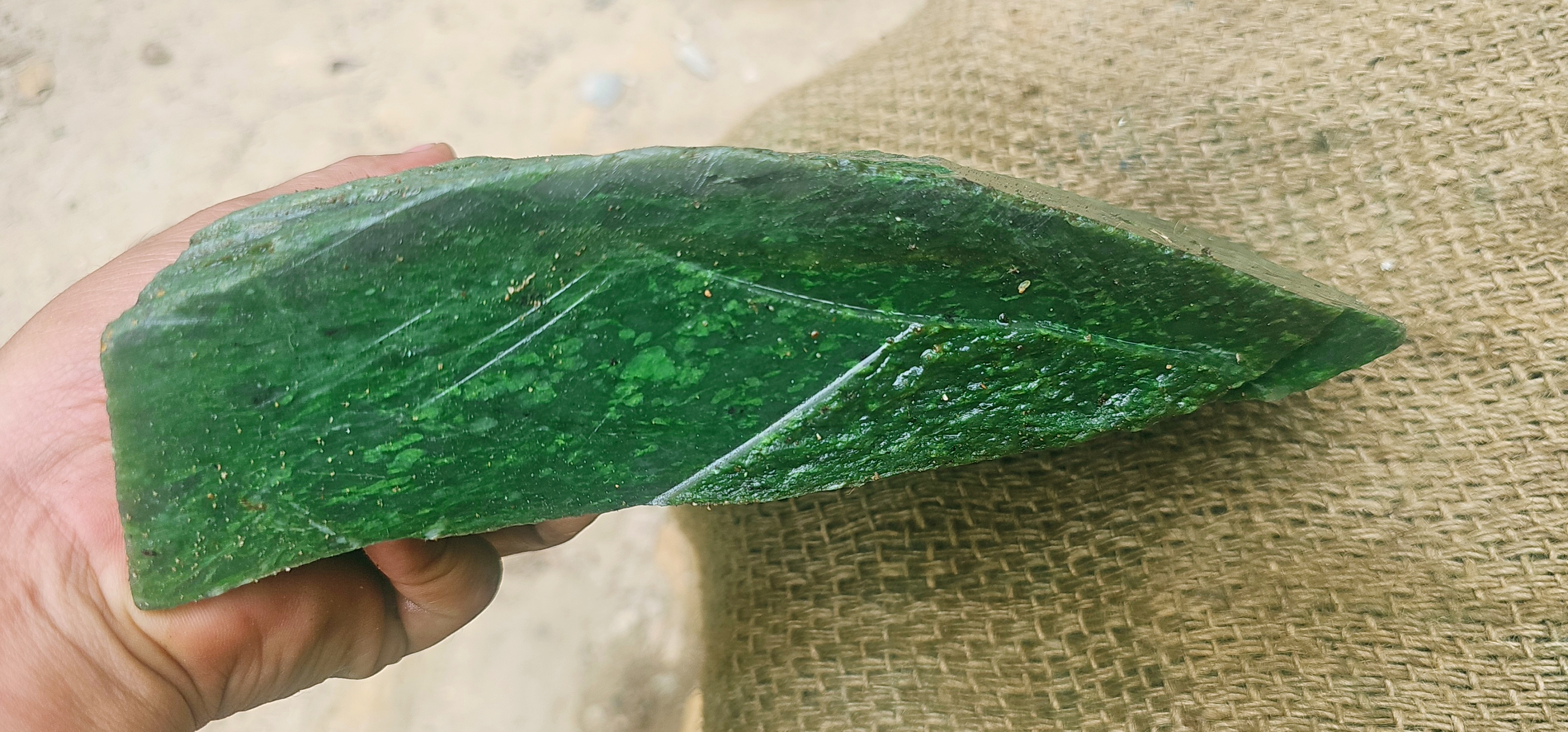 Natural Deep Green Jade Rough Stone – Rich Emerald Green with Natural Textured Pattern, 2.7 KG
