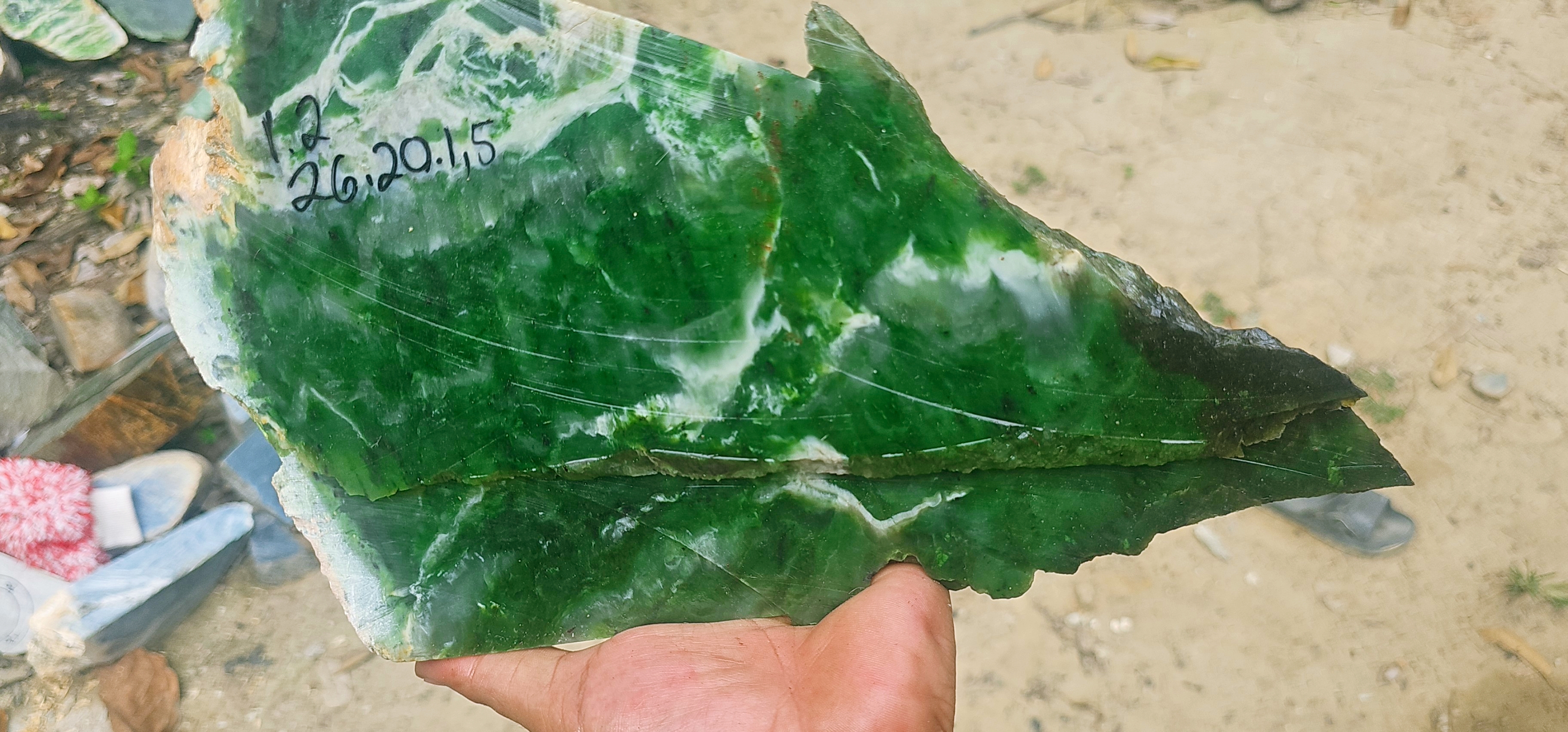 Natural Deep Green Jade Rough Stone – Rich Green with Distinctive White Veining, 1.2 KG