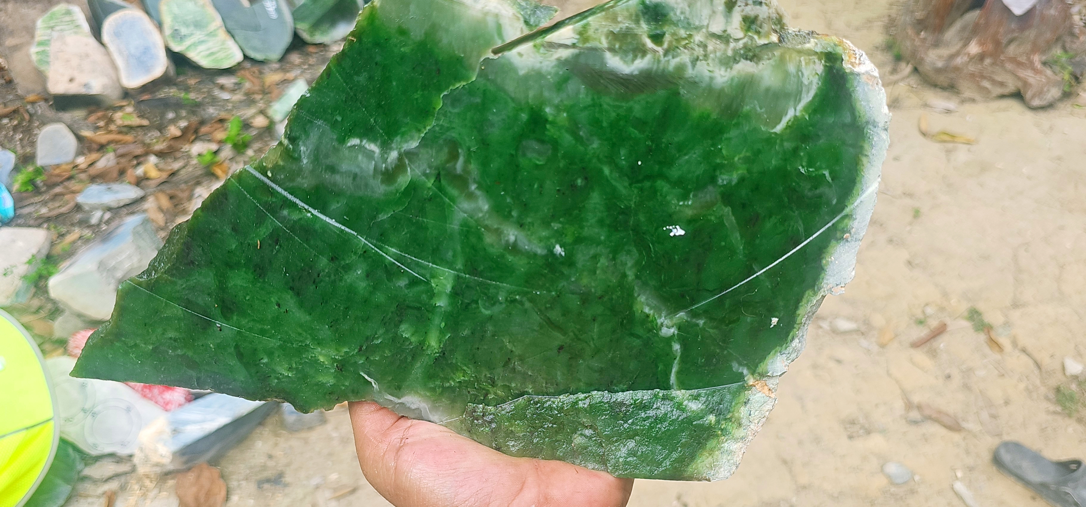 Natural Deep Green Jade Rough Stone – Rich Green with Distinctive White Veining, 1.2 KG