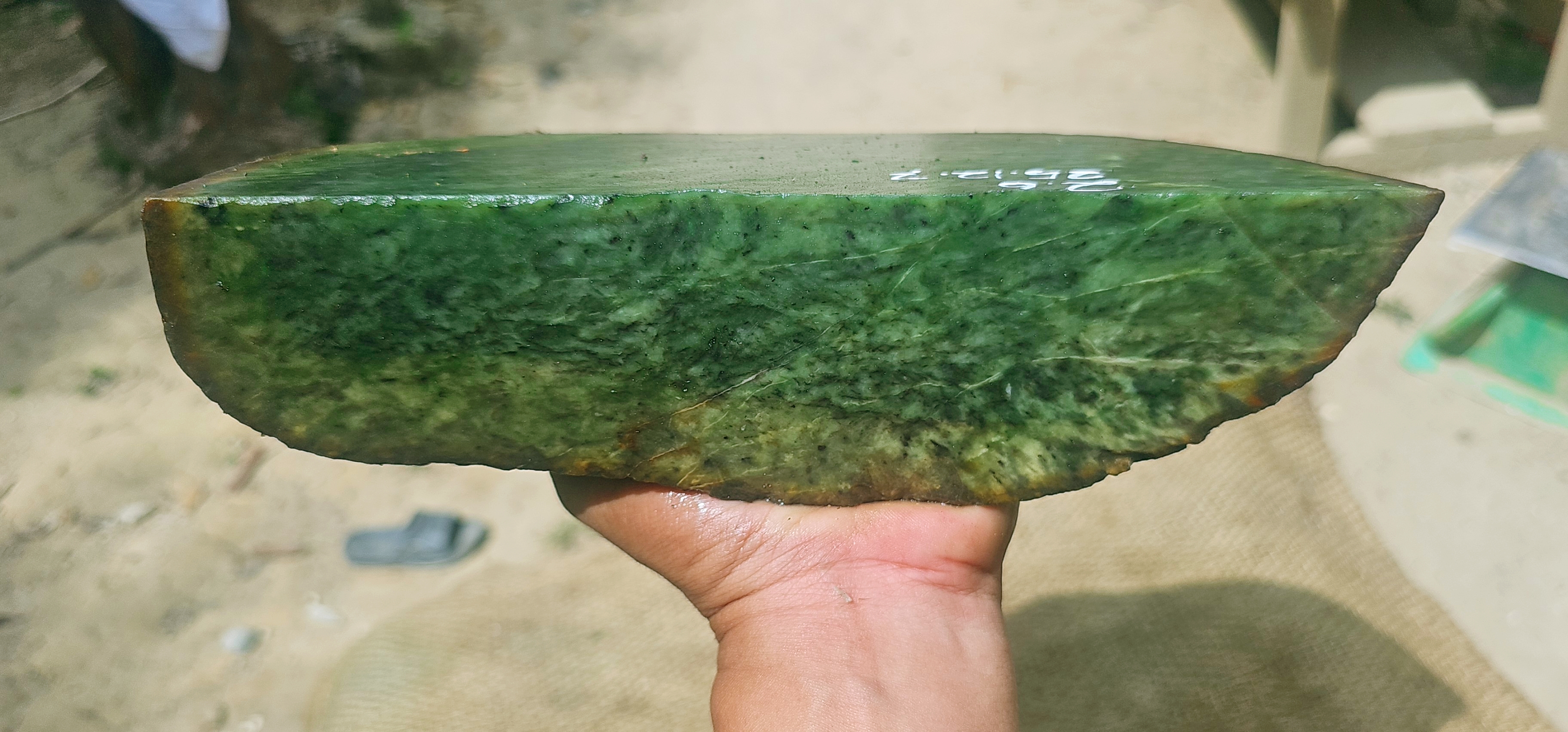 Natural Green Jade Rough Stone – Deep Green with Fine Mottled Texture, 2.6 KG