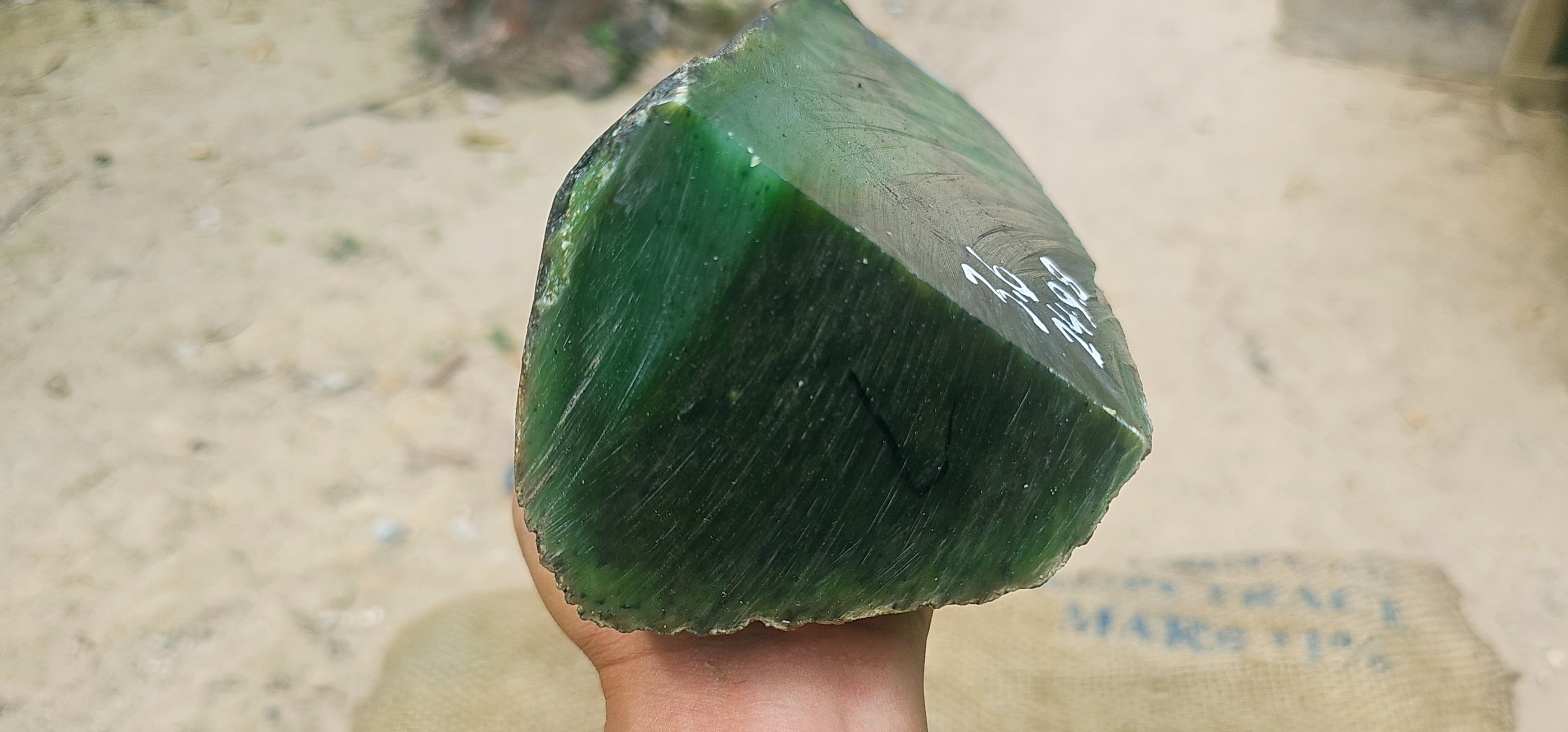 Natural Dark Green Jade Rough Stone – Deep Green with Smooth Flowing Texture, 3.6 KG
