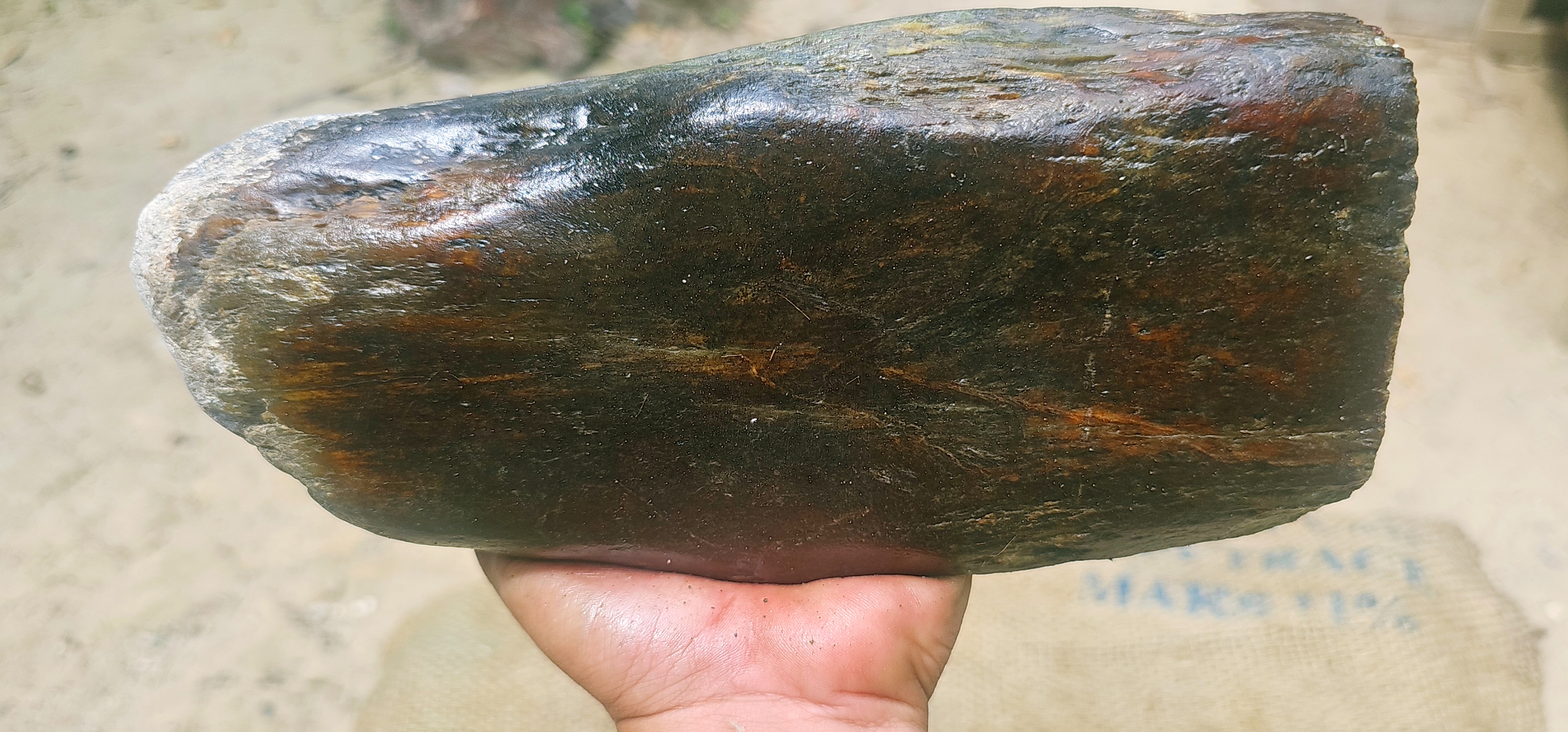 Natural Dark Green Jade Rough Stone – Deep Green with Smooth Flowing Texture, 3.6 KG