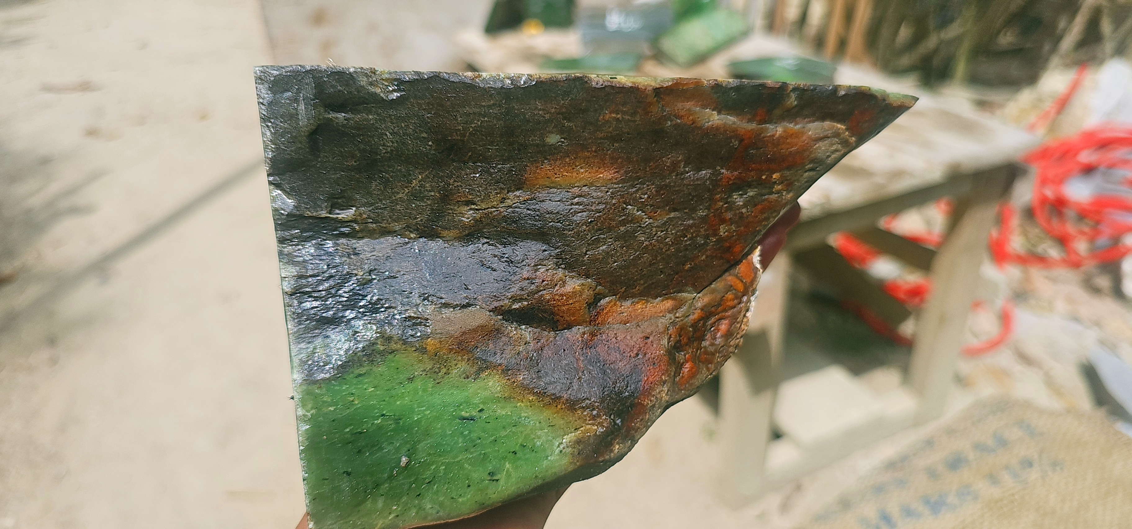 Natural Dark Green Jade Rough Stone – Deep Forest Green with Flowing Layered Texture, 2.7 KG