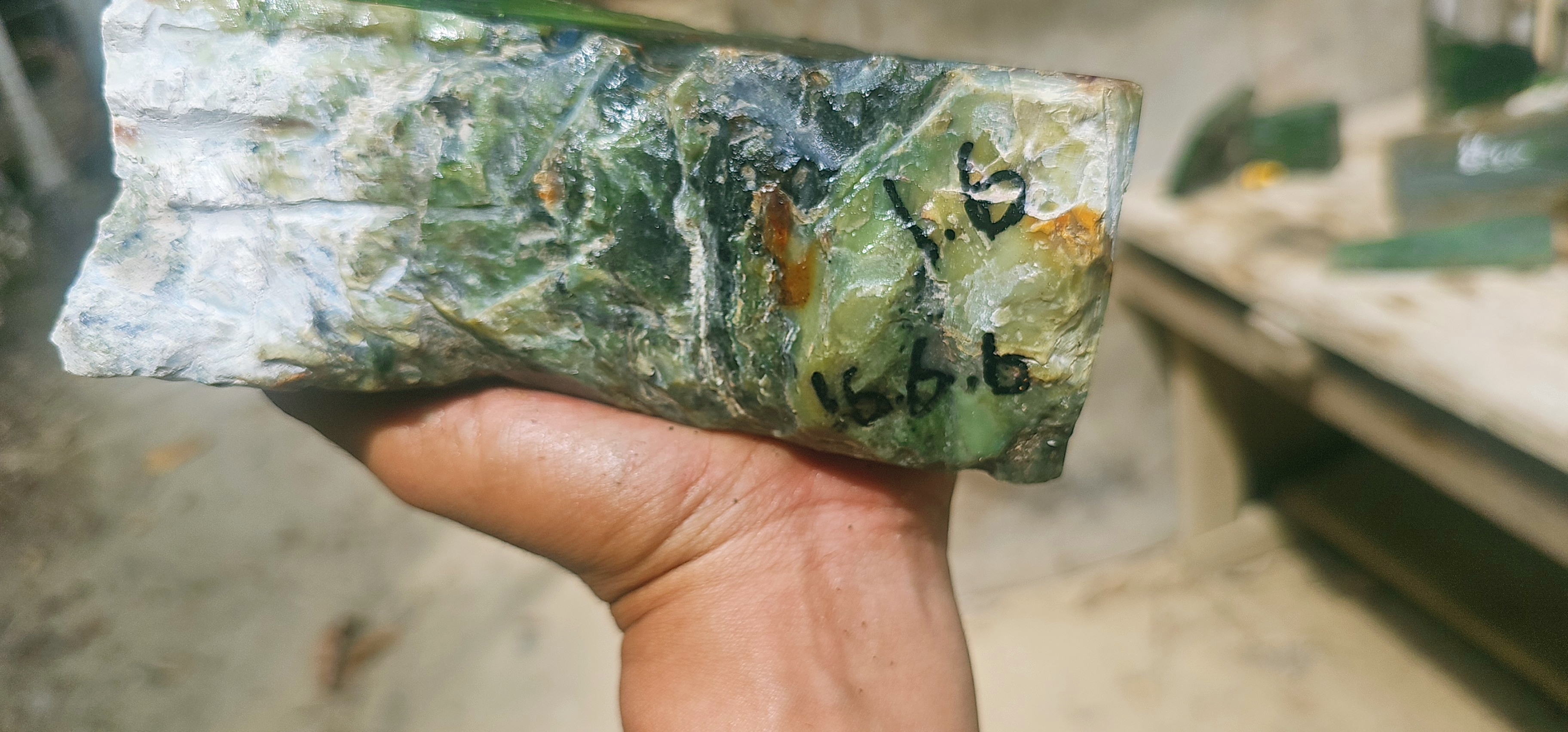 Natural Green Jade Rough Stone – Deep Green with Translucent Mint-Green Veining & Dark Matrix, 1.6 KG
