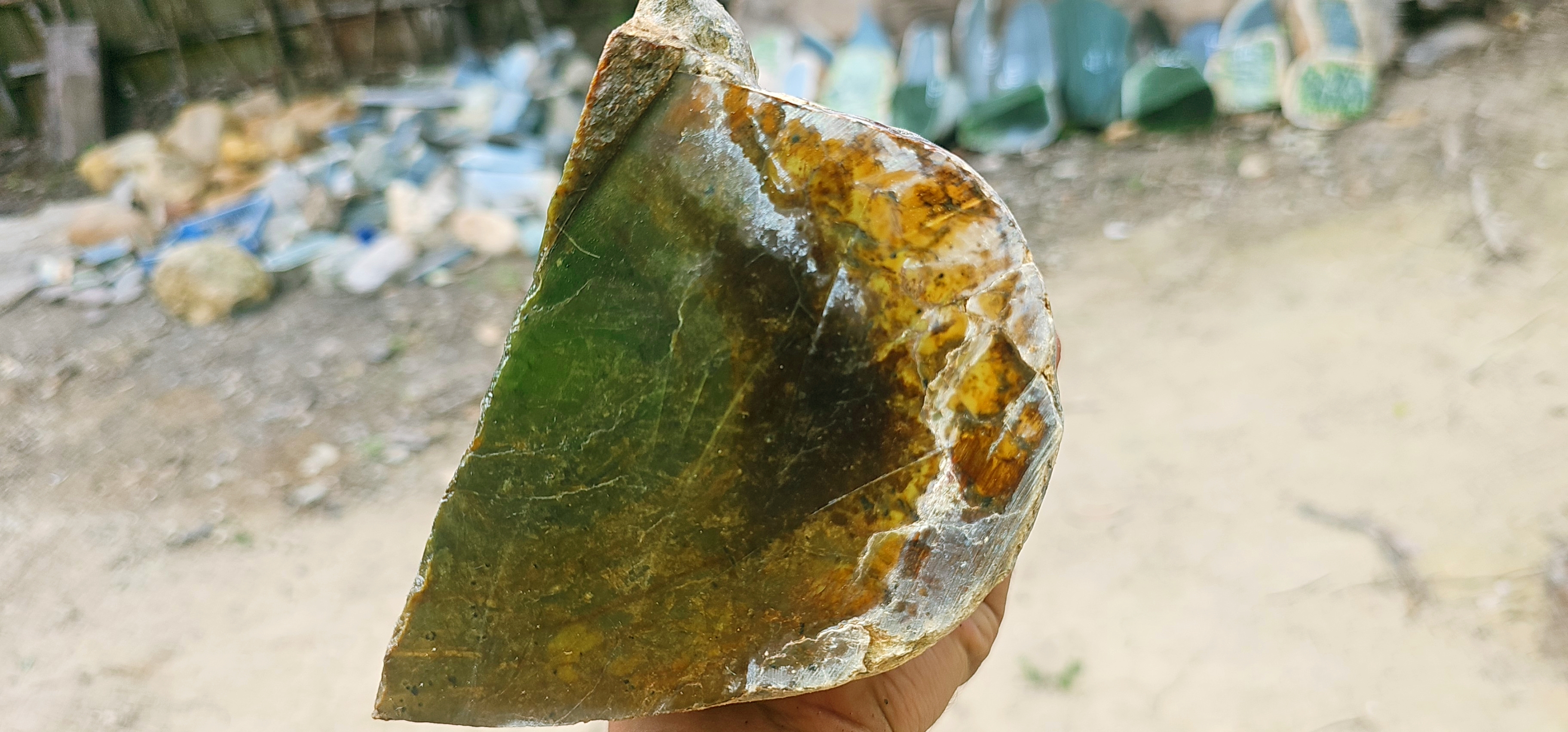 Natural Green Jade Rough Stone – Olive Green & Deep Forest Green with Golden-Brown Natural Matrix, 5.6 KG