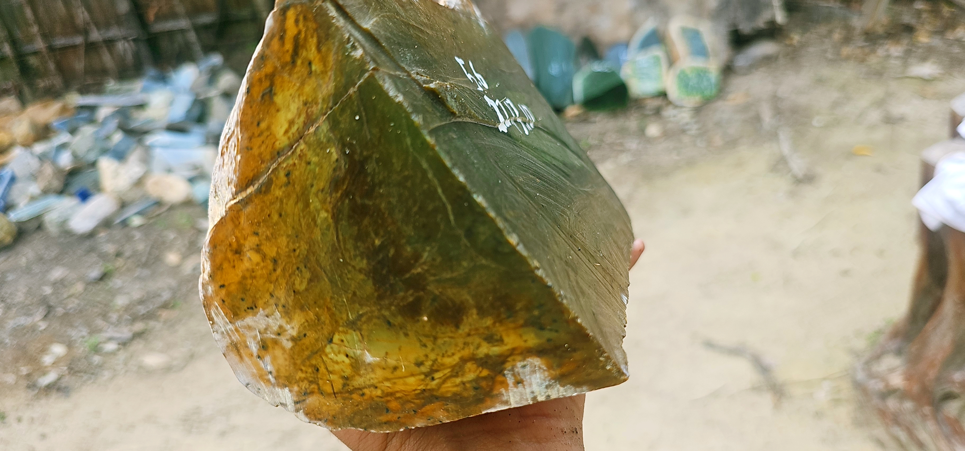 Natural Green Jade Rough Stone – Olive Green & Deep Forest Green with Golden-Brown Natural Matrix, 5.6 KG