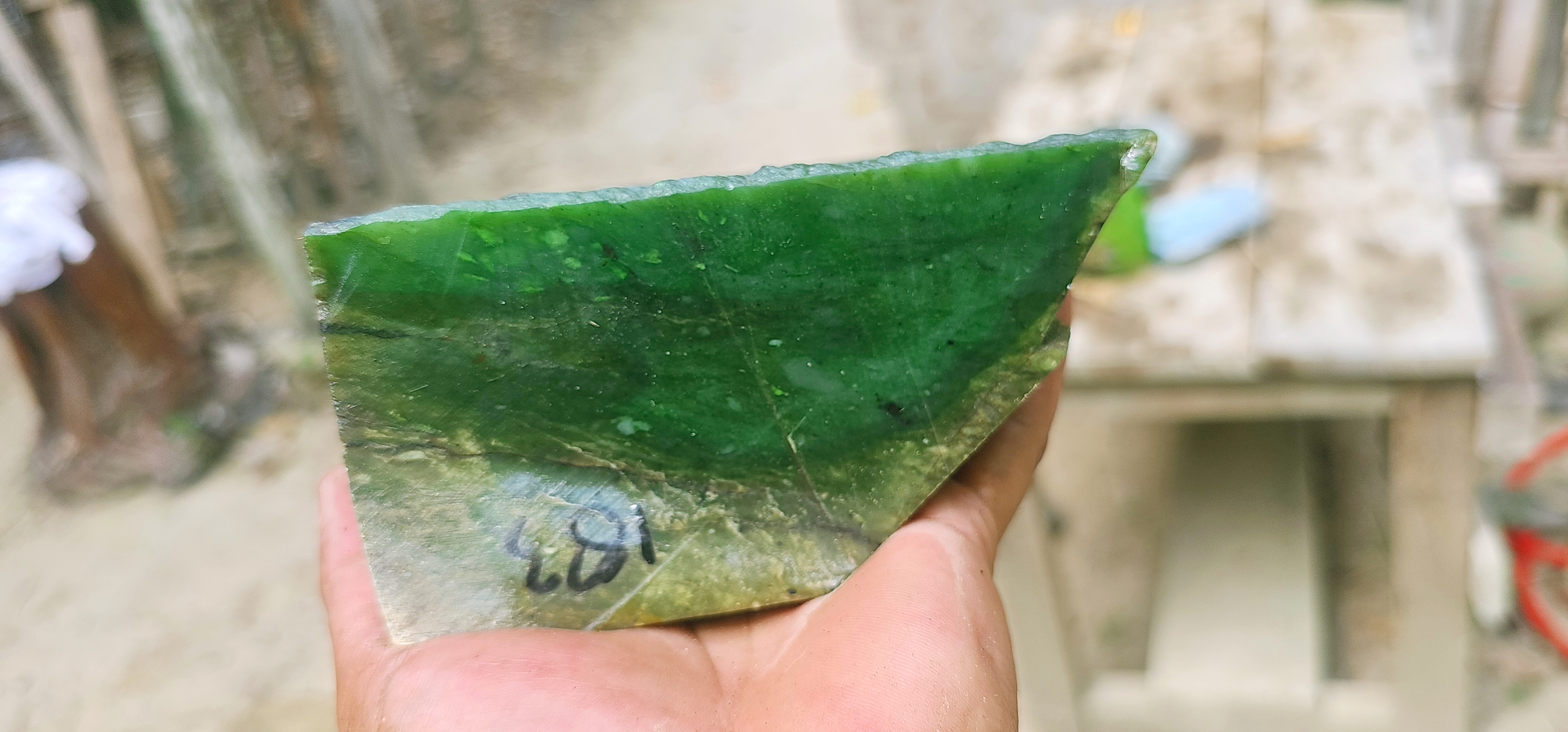 Natural Green Jade Rough Stone – Vivid Emerald Green Core with Pale Green Matrix & Golden-Brown Host Rock, 1.7 KG