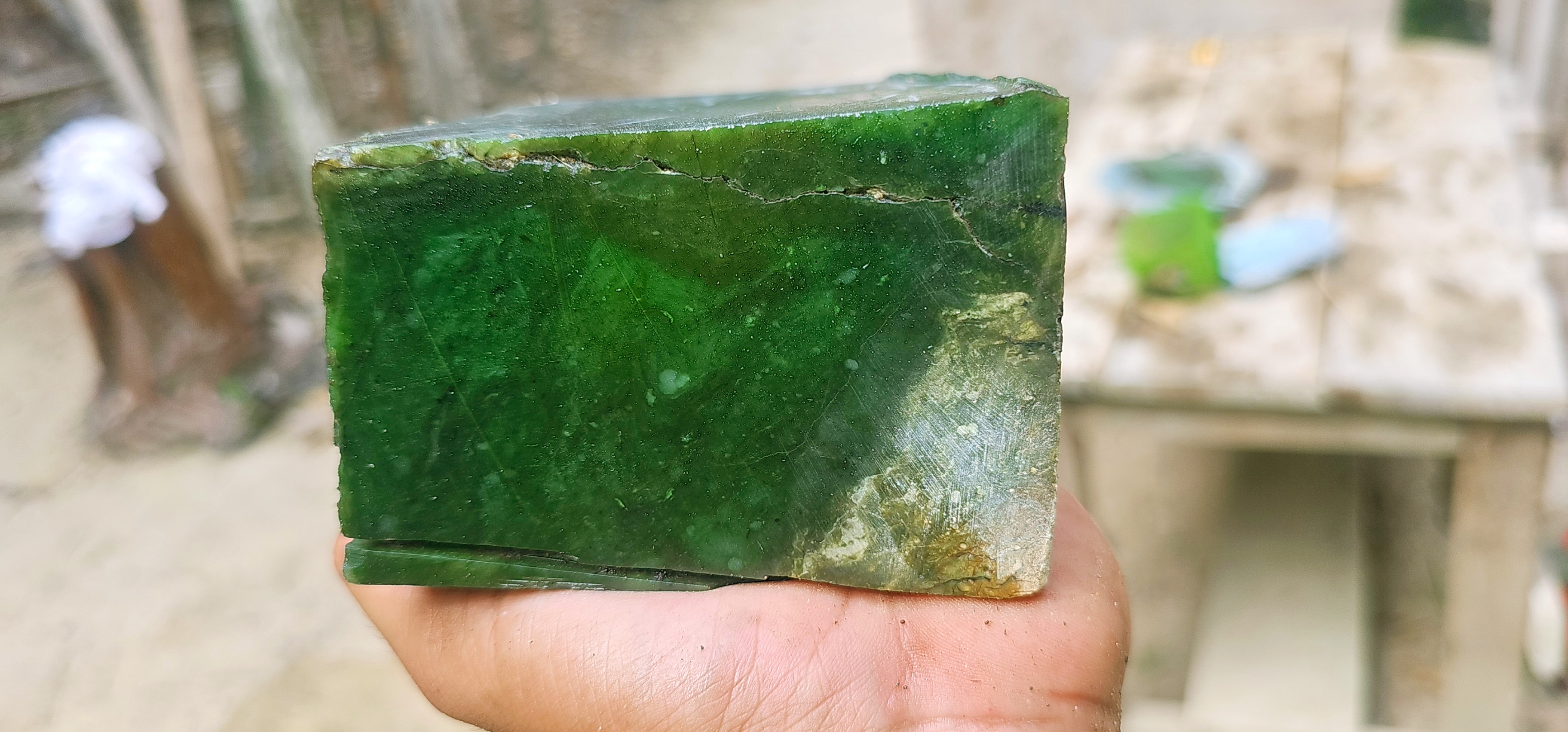 Natural Green Jade Rough Stone – Vivid Emerald Green Core with Pale Green Matrix & Golden-Brown Host Rock, 1.7 KG